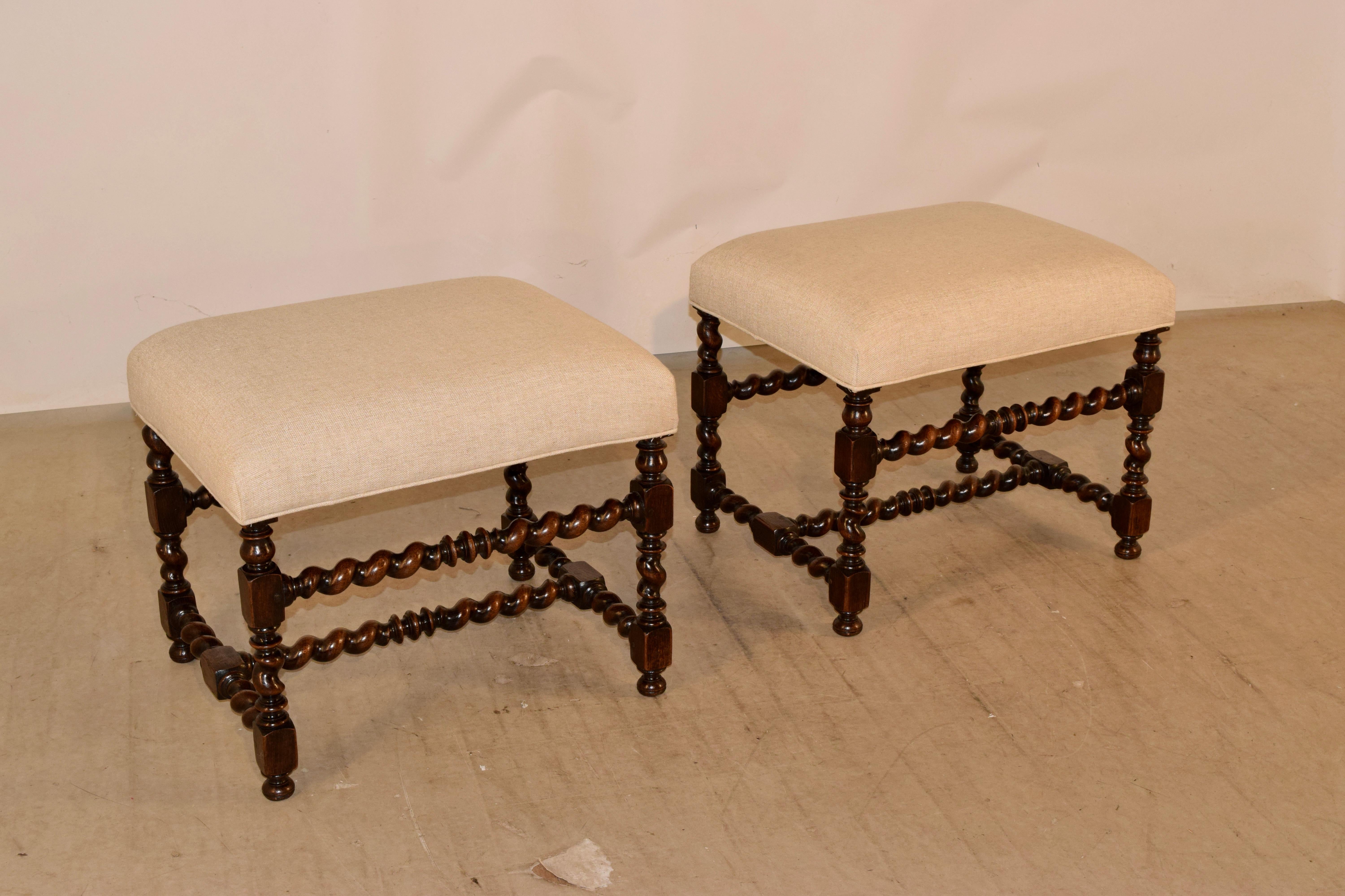 English 19th Century Pair of Large Upholstered Stools