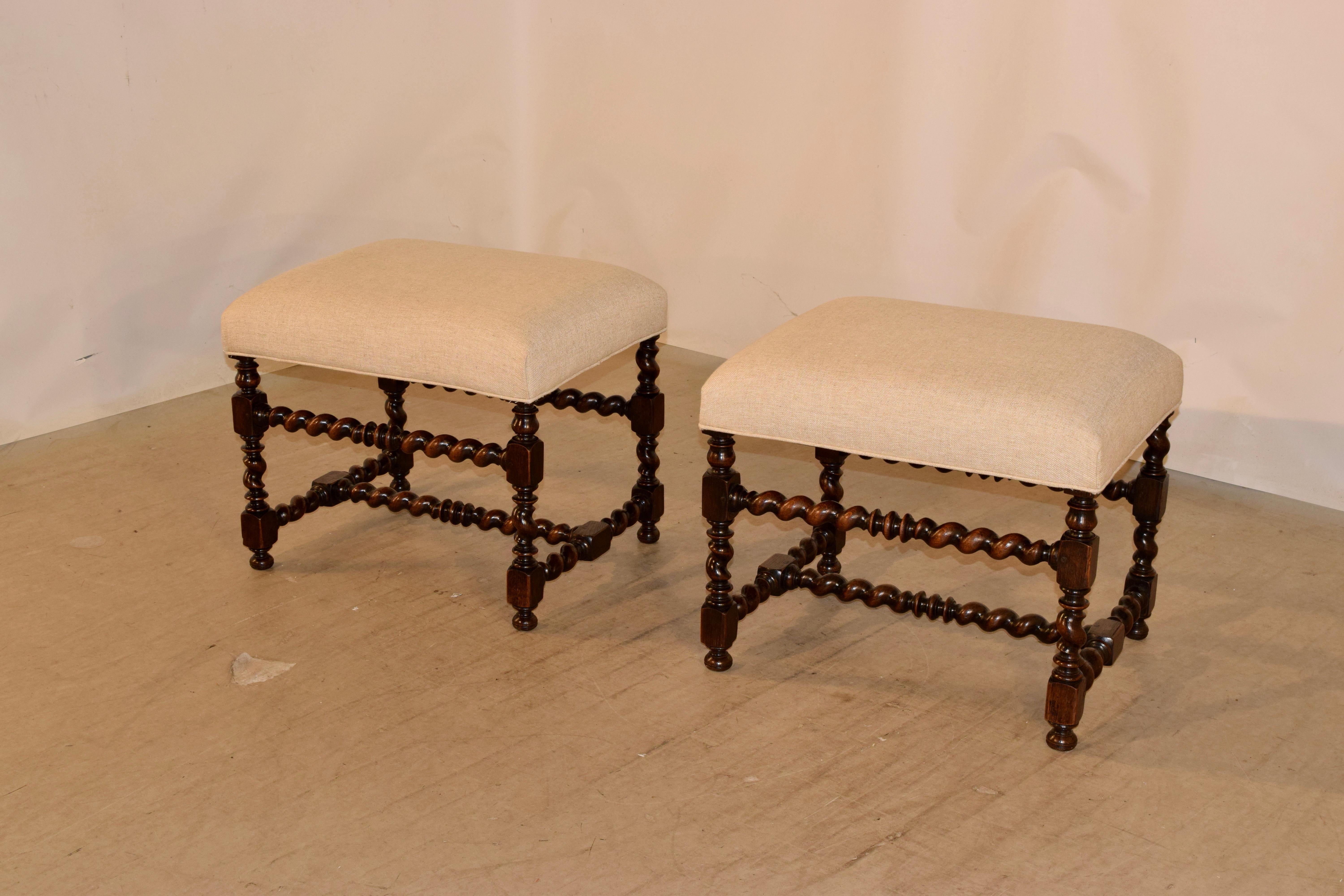 19th Century Pair of Large Upholstered Stools In Good Condition In High Point, NC