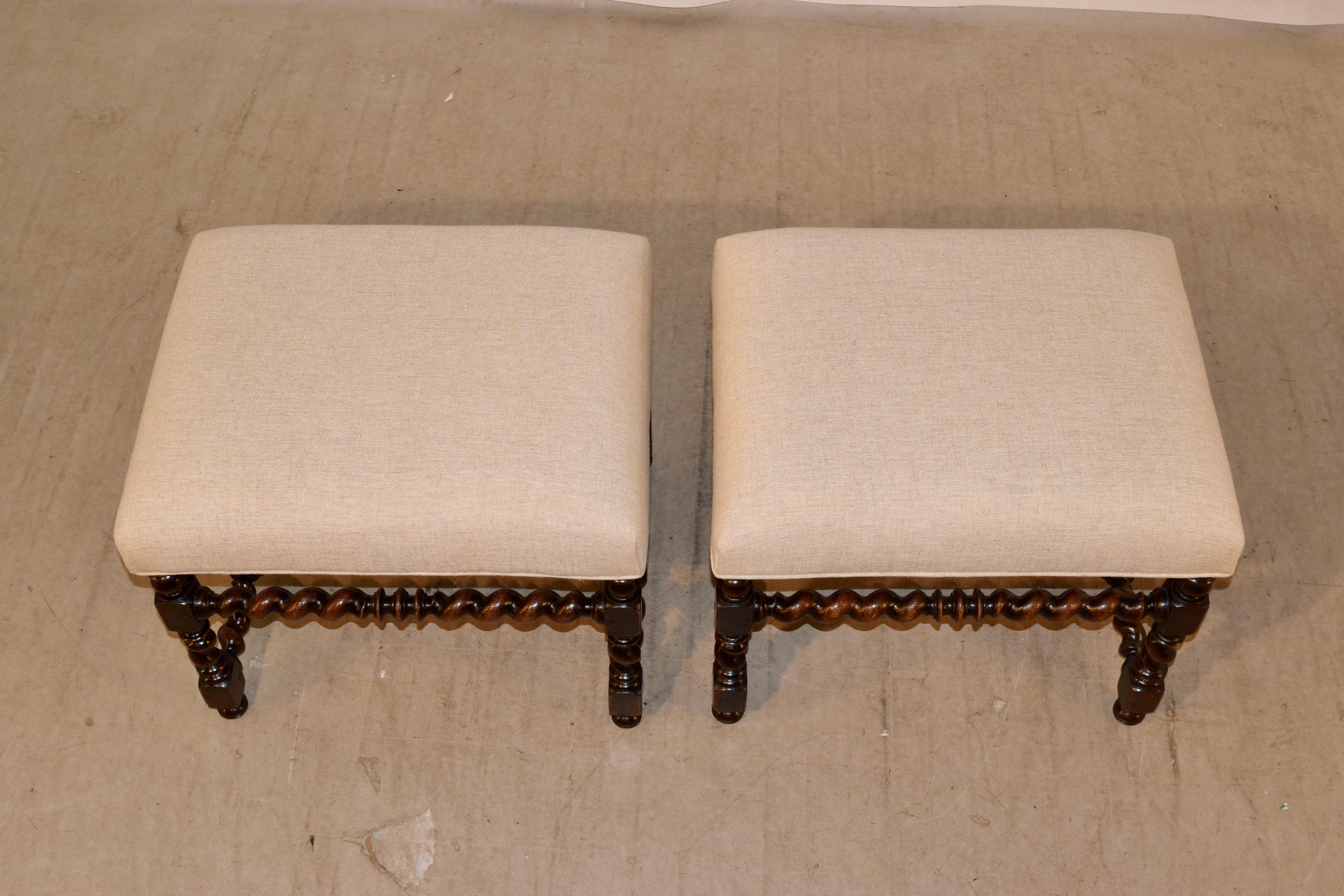 19th Century Pair of Large Upholstered Stools 1