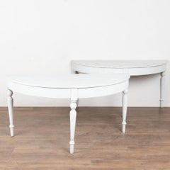 19th Century Pair of Large White Demi Lune Console Side Tables