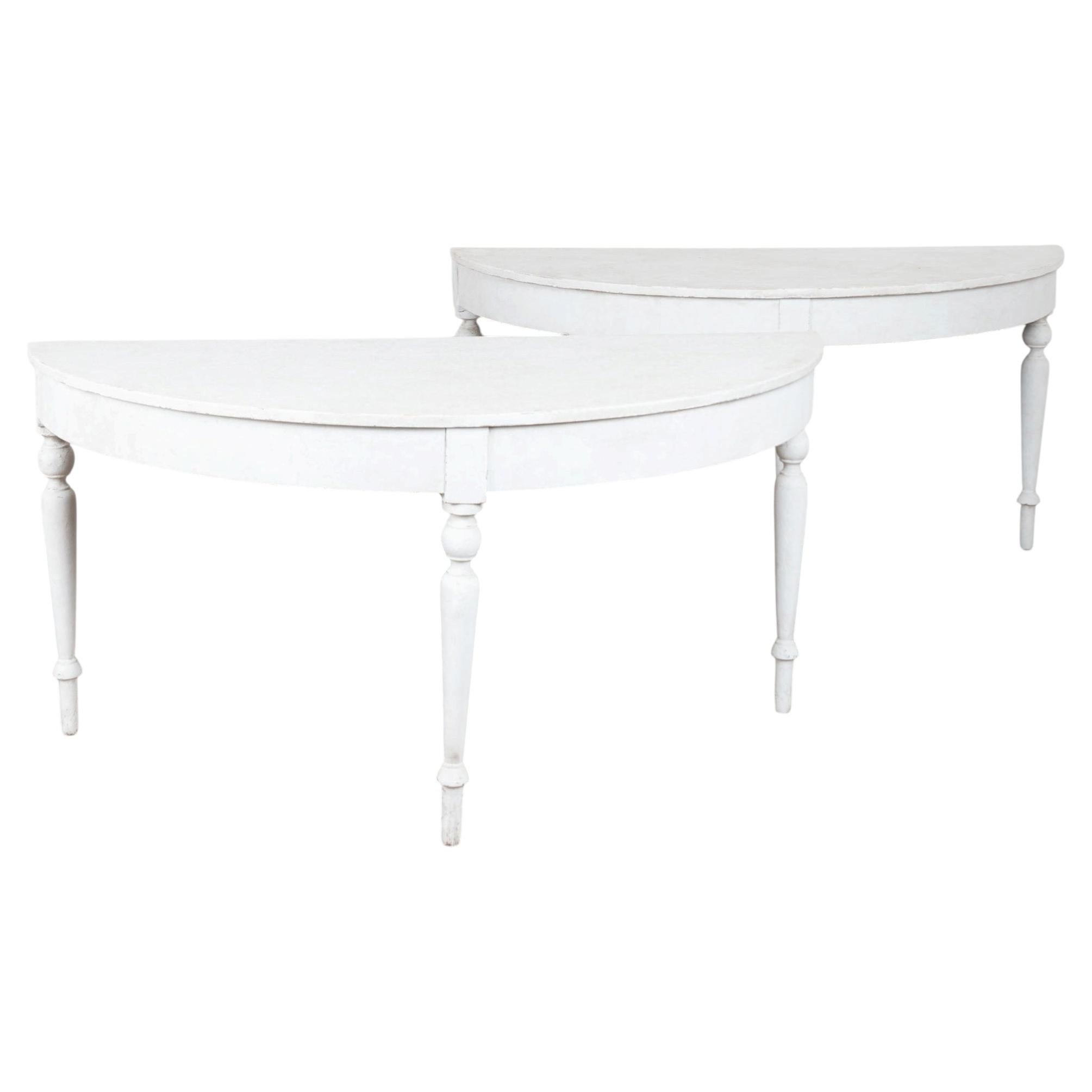 19th Century Pair of Large White Demi Lune Console Side Tables For Sale