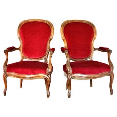 19th century Pair of Louis Philippe Period Walnut Armchairs