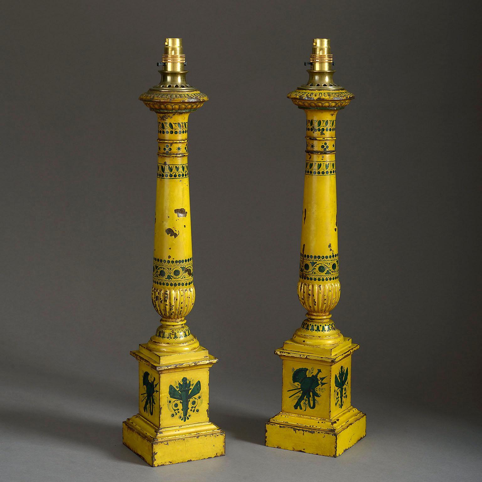 French 19th Century Pair of Louis Philippe Tôle Peinte Lamps