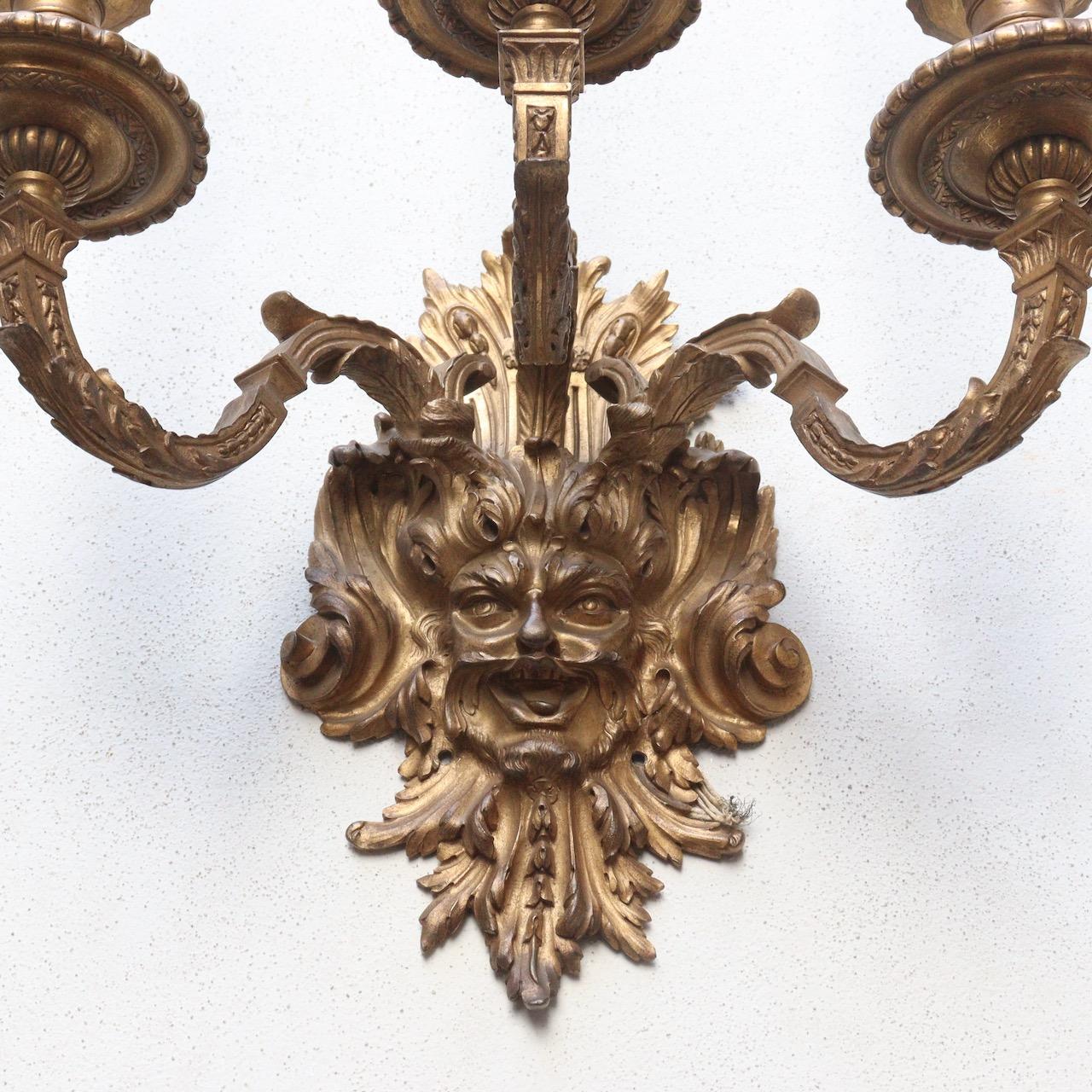 19th Century Pair of Louis XIV Style Ormolu Satyre Wall-Lights, circa 1880 2