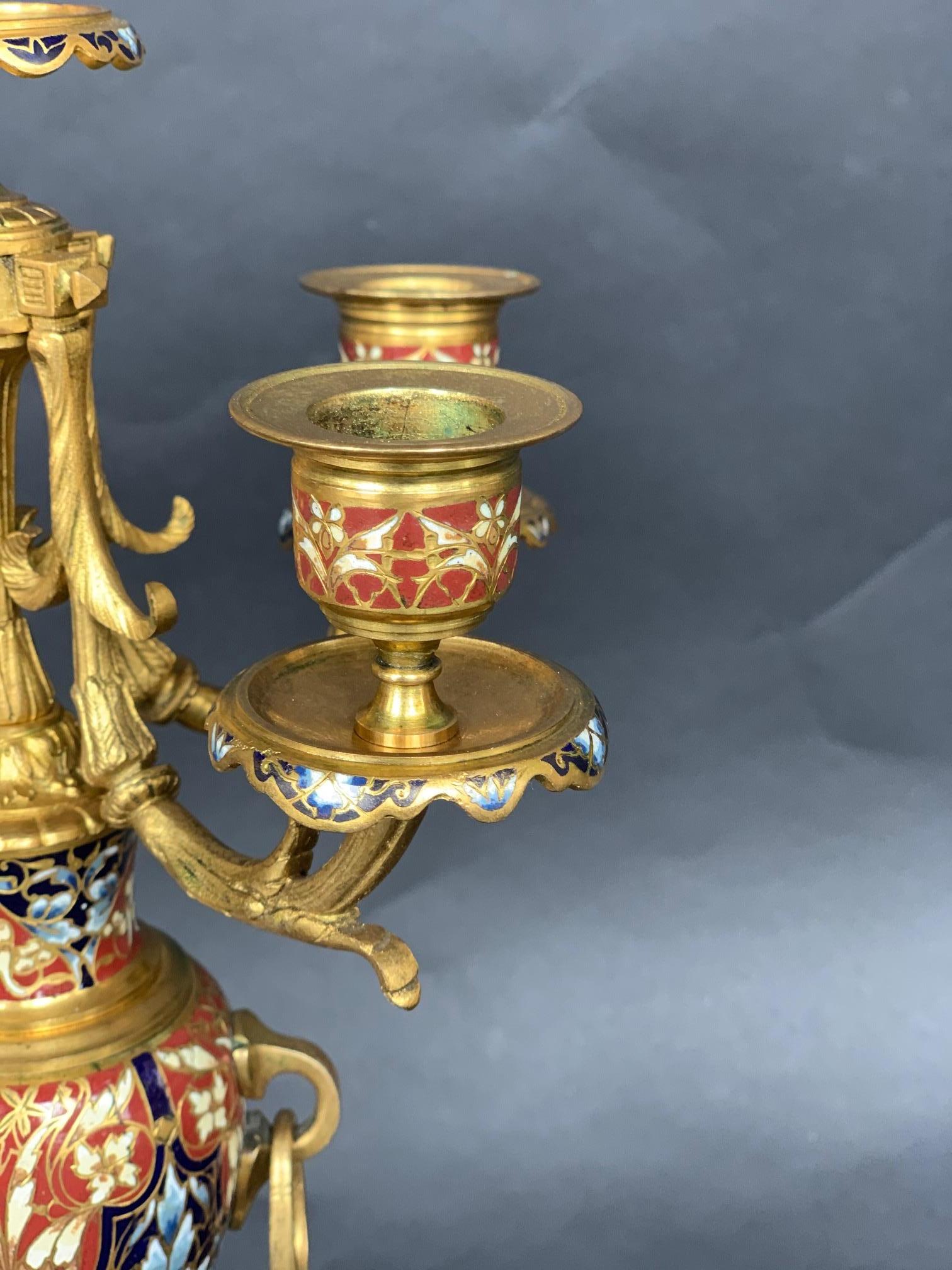 Bronze 19th Century Pair of Louis XV Champlevé Candelabra For Sale