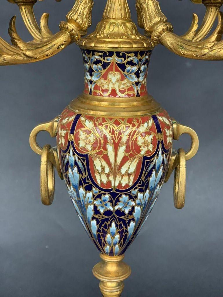 Coppia di candelabri Champlevé Luigi XV del XIX secolo in vendita 2
