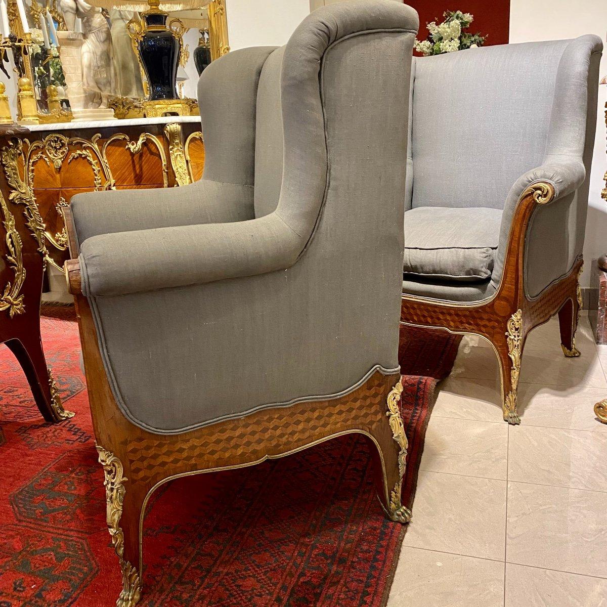 Paar zeremonielle Bergere-Stühle im Louis-XV-Stil des 19. Jahrhunderts  im Angebot 3