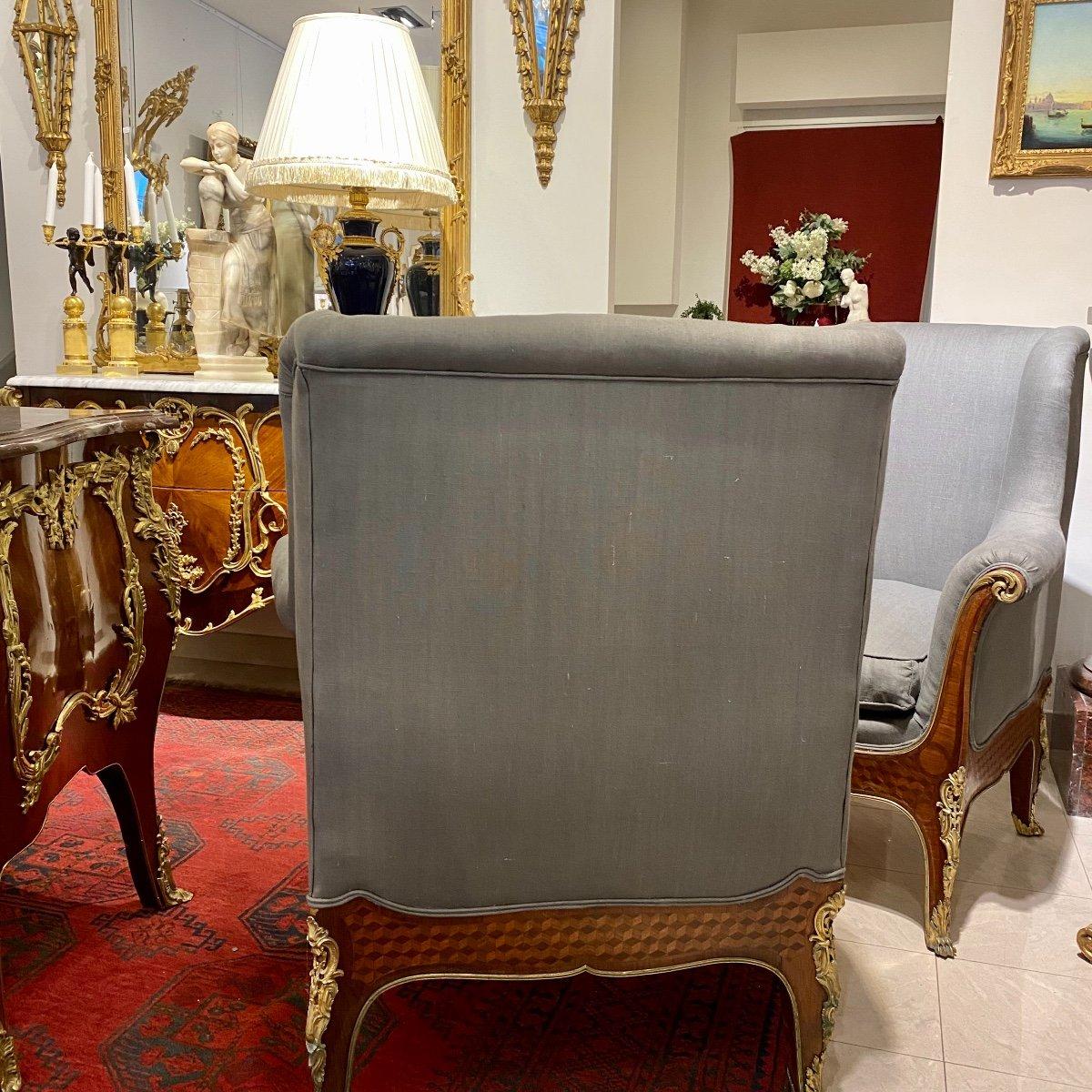 Paar zeremonielle Bergere-Stühle im Louis-XV-Stil des 19. Jahrhunderts  im Angebot 4