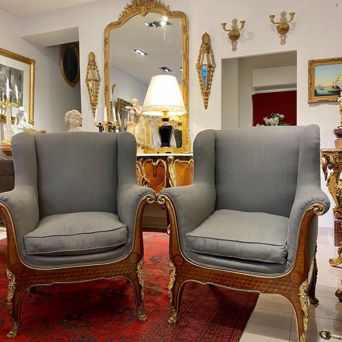 Paar zeremonielle Bergere-Stühle im Louis-XV-Stil des 19. Jahrhunderts  im Angebot 6