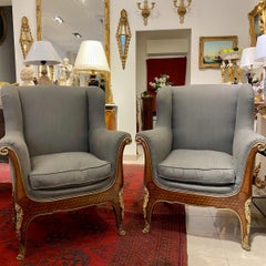 Paar zeremonielle Bergere-Stühle im Louis-XV-Stil des 19. Jahrhunderts