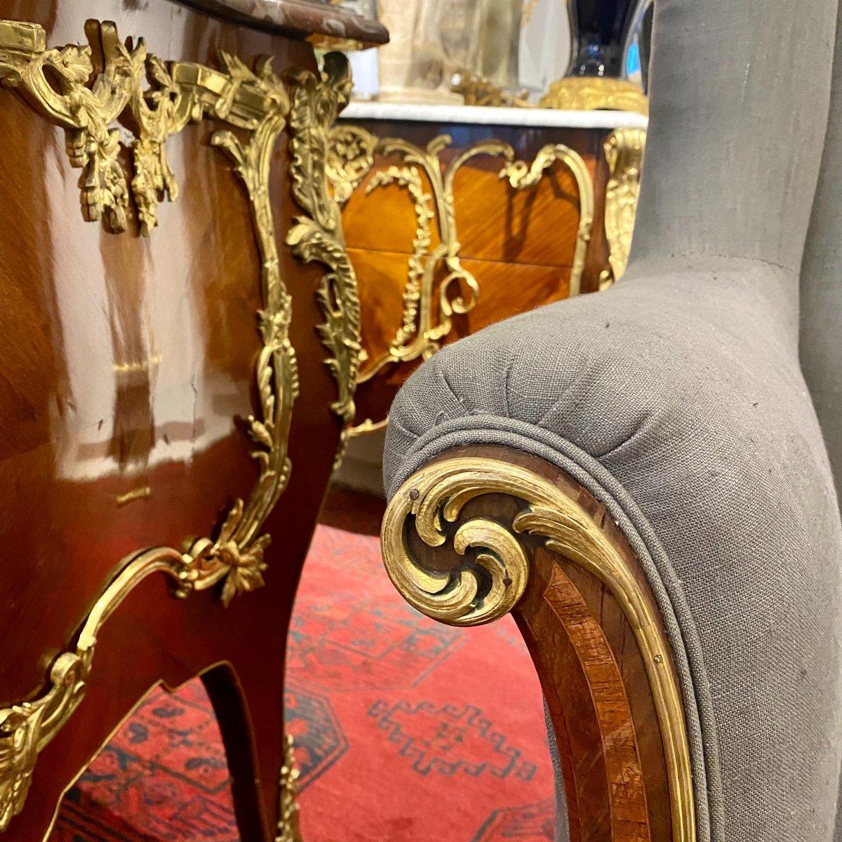 19th Century Pair of Louis XV-Style Ceremonial Bergere Chairs  For Sale 1