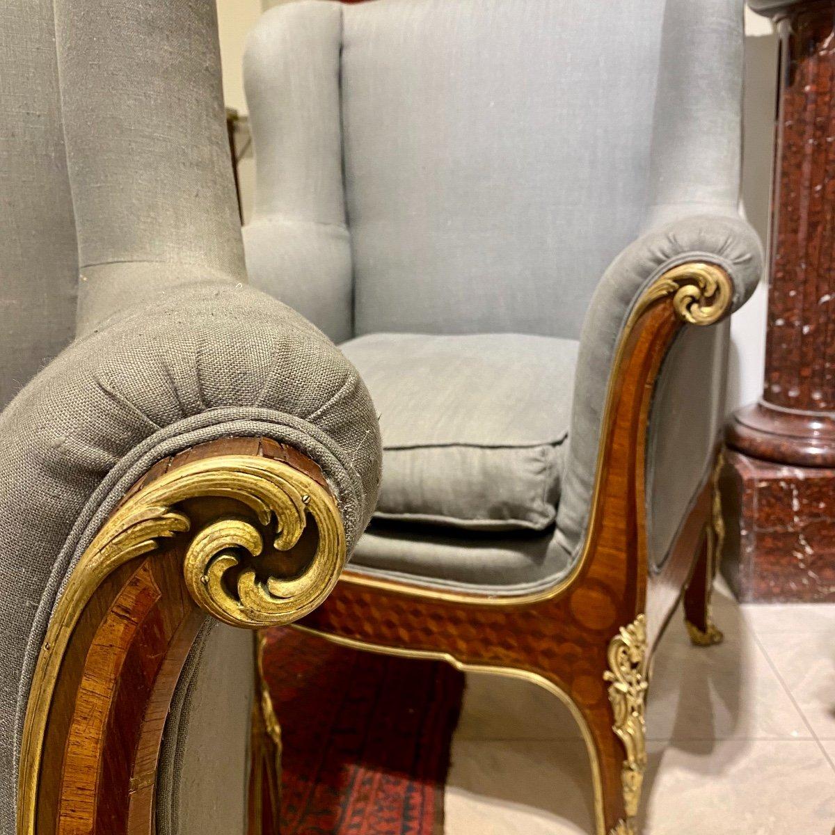 Paar zeremonielle Bergere-Stühle im Louis-XV-Stil des 19. Jahrhunderts  im Angebot 2