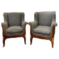 19th Century Pair of Louis XV-Style Ceremonial Bergere Chairs 