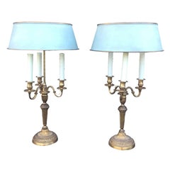 19th Century Pair of Louis XVI, Brass 3-Light Candelabras, Mounted as Lamps