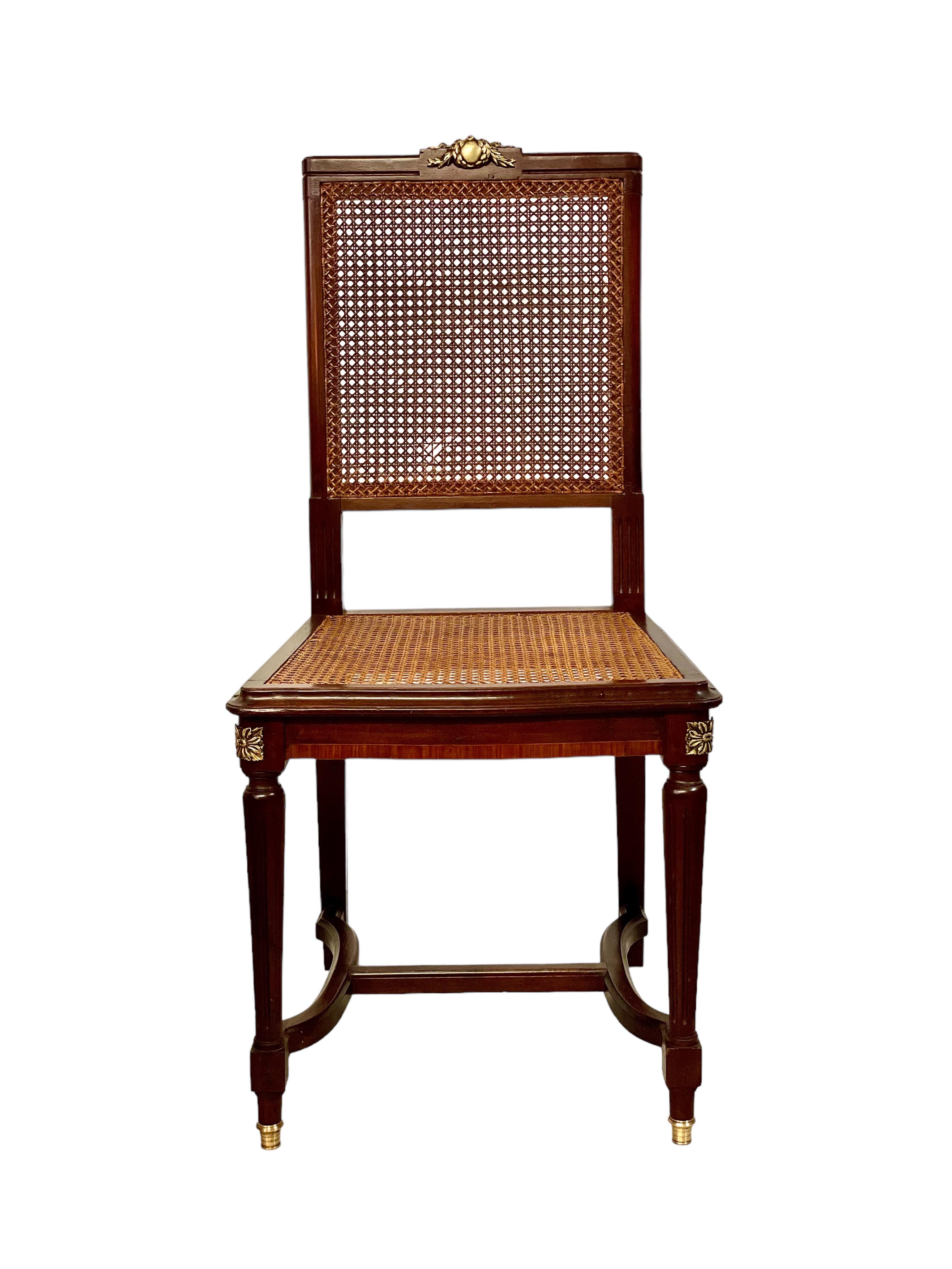 19th Century Pair of Louis XVI Style French Caned Side Chairs For Sale 3