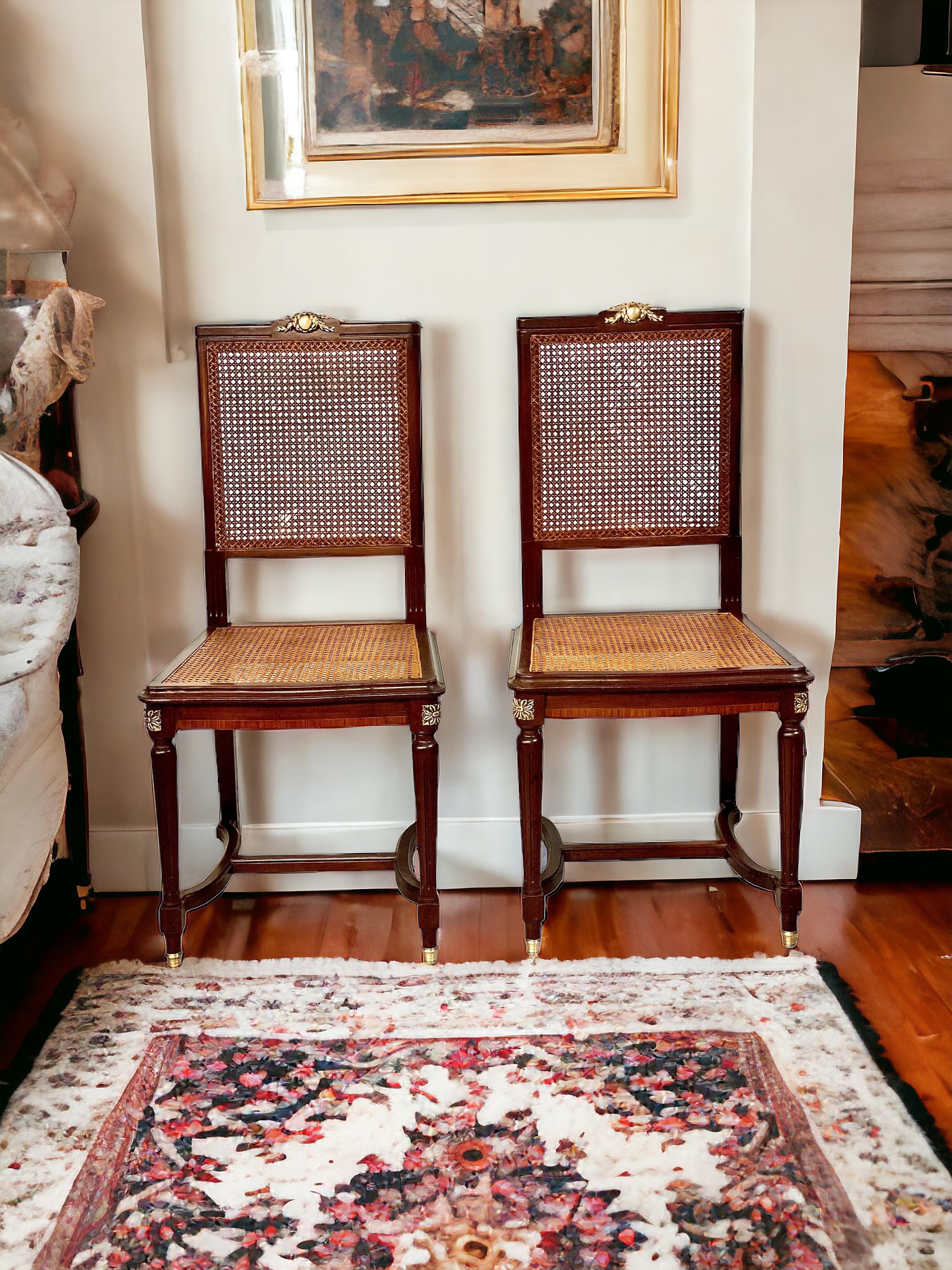 19th Century Pair of Louis XVI Style French Caned Side Chairs For Sale 5