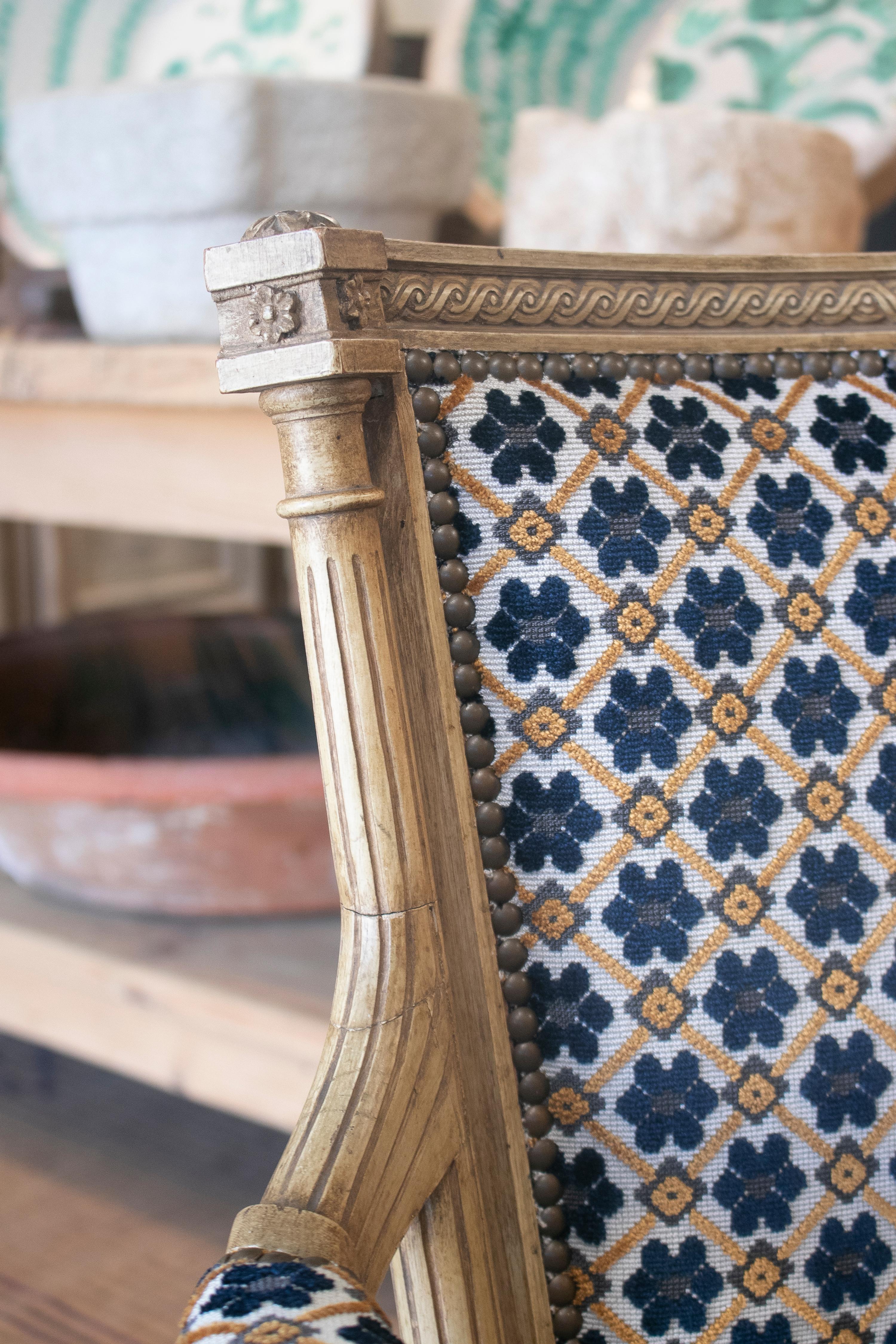 19th Century Pair of Louis XVI Armchairs Upholstered w/ Lorenzo Castillo Fabrics 5