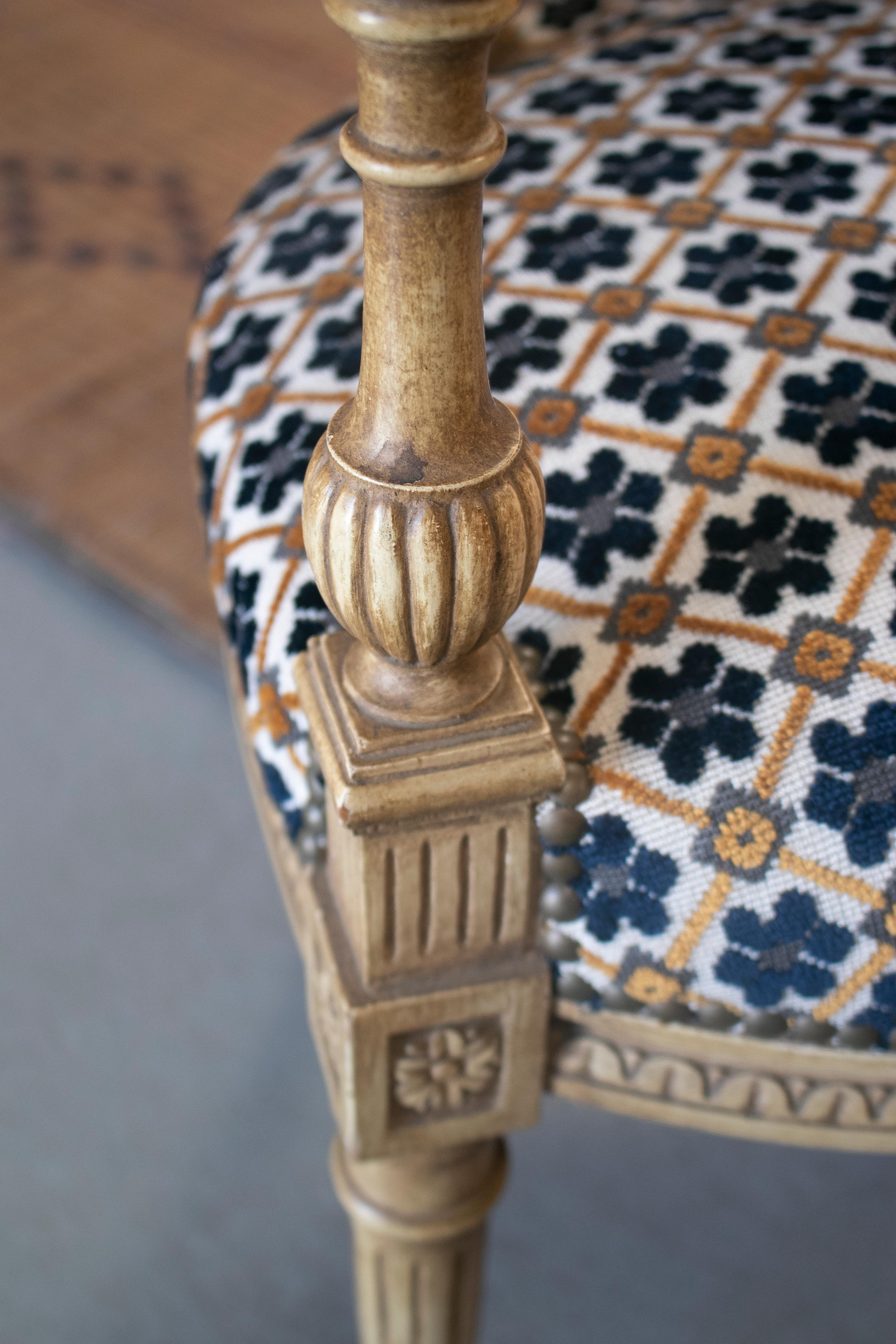 19th Century Pair of Louis XVI Armchairs Upholstered w/ Lorenzo Castillo Fabrics 7