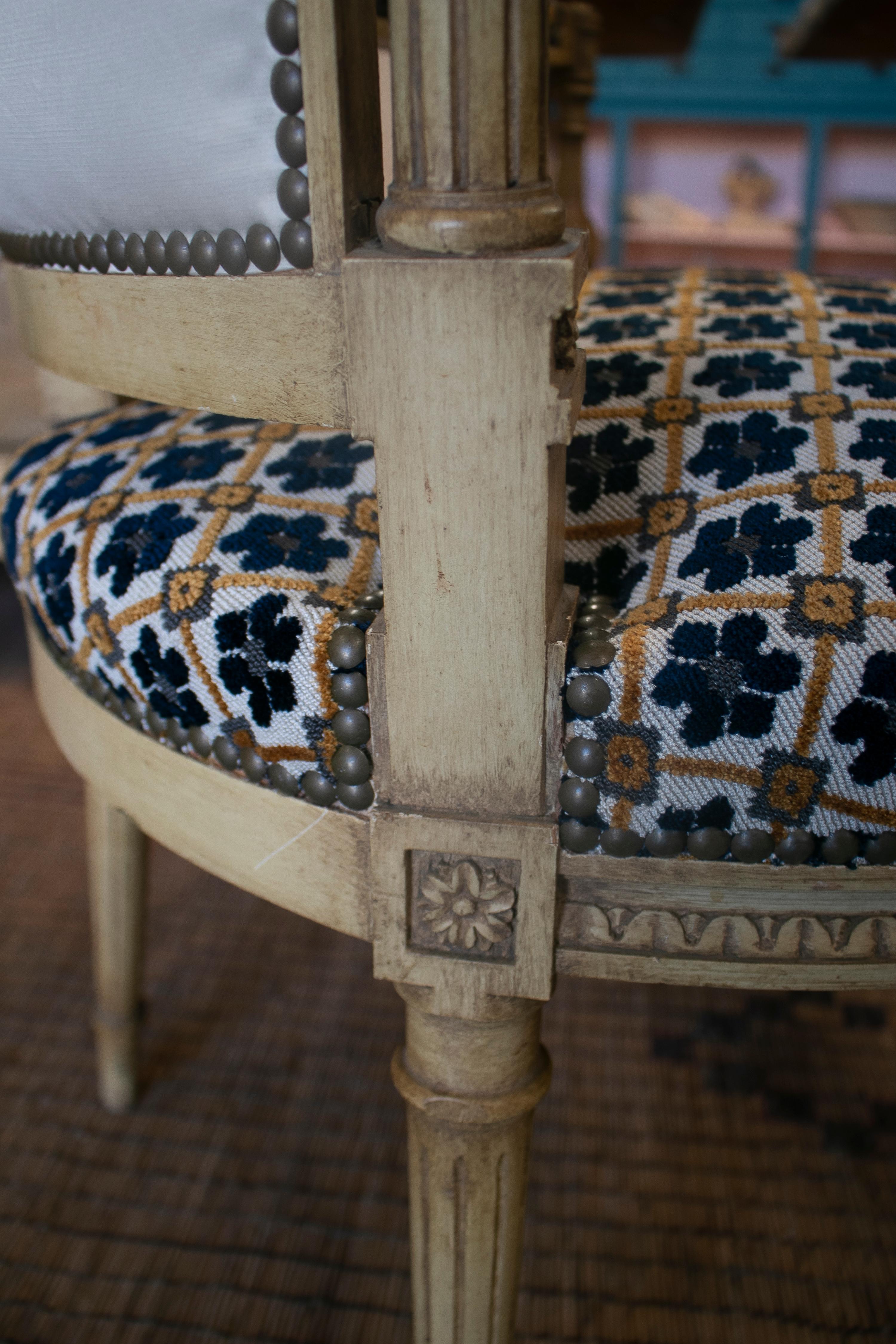 19th Century Pair of Louis XVI Armchairs Upholstered w/ Lorenzo Castillo Fabrics 12