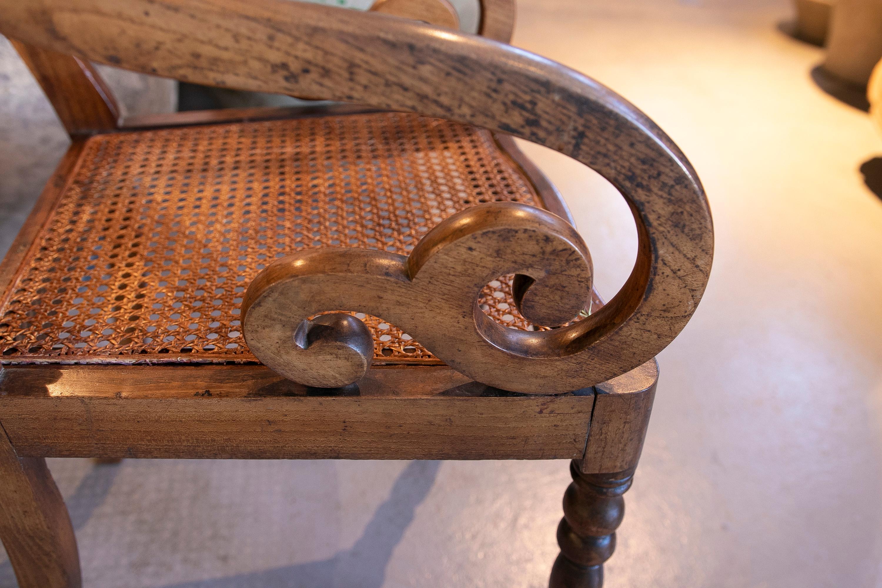 19th Century Pair of Mahogany Armchairs with Wickerwork Seats For Sale 12