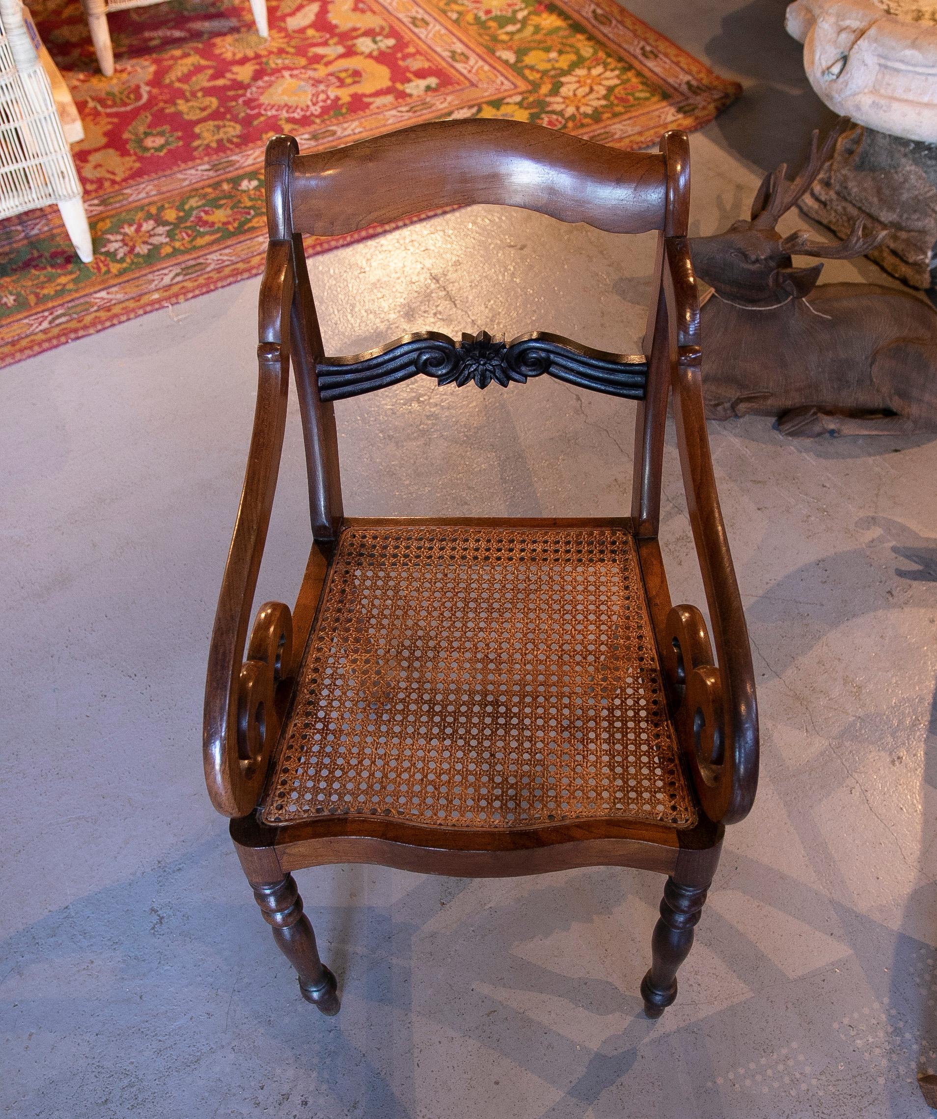 Wood 19th Century Pair of Mahogany Armchairs with Wickerwork Seats For Sale