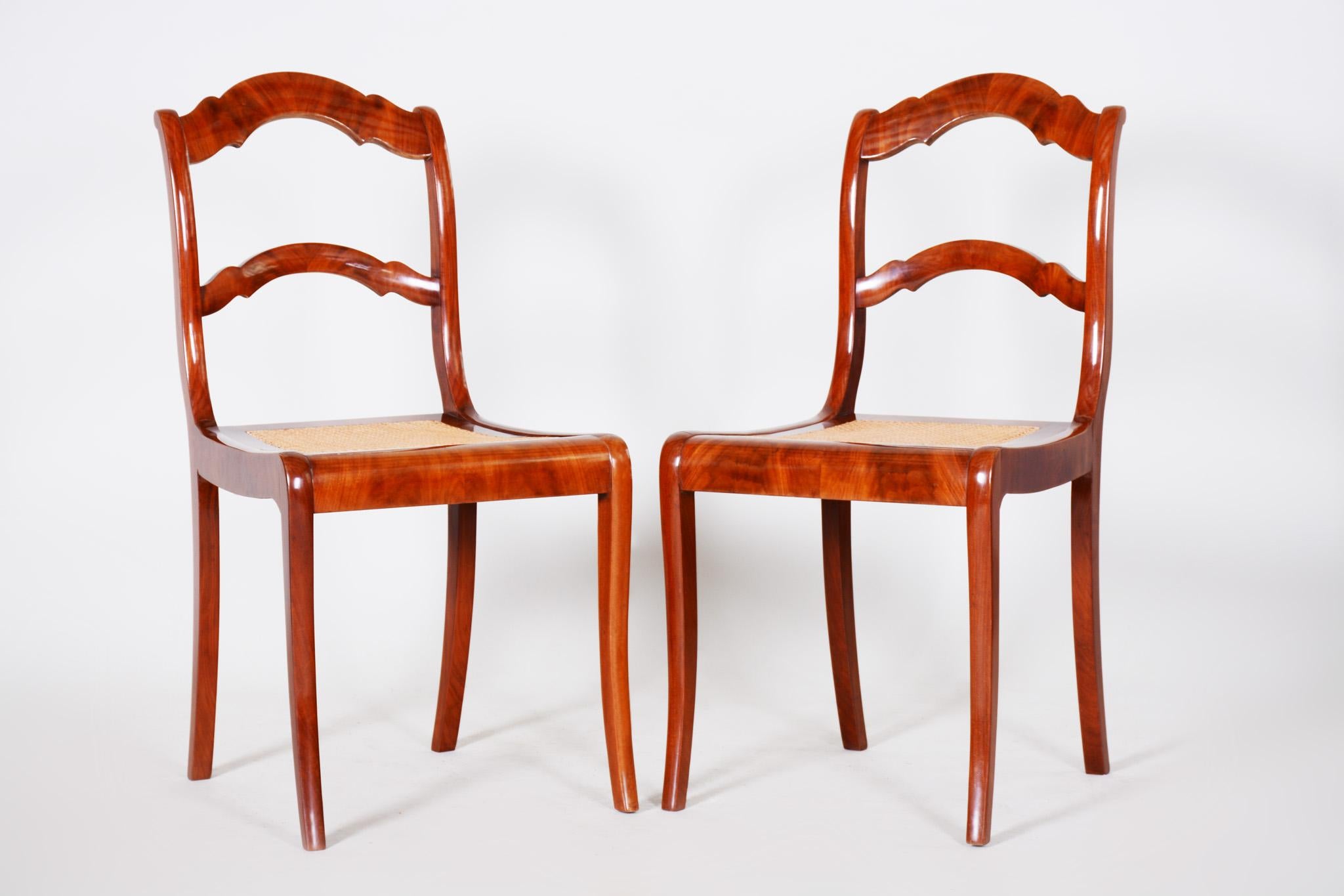 Set of Biedermeier chairs, two pieces.
Completely restored, new wickerwork pedig included.
Source: Germany
Period: 1830-1839
Shellac-polish.

We guarantee safe a the cheapest air transport from Europe to the whole world within 7 days.
The price is