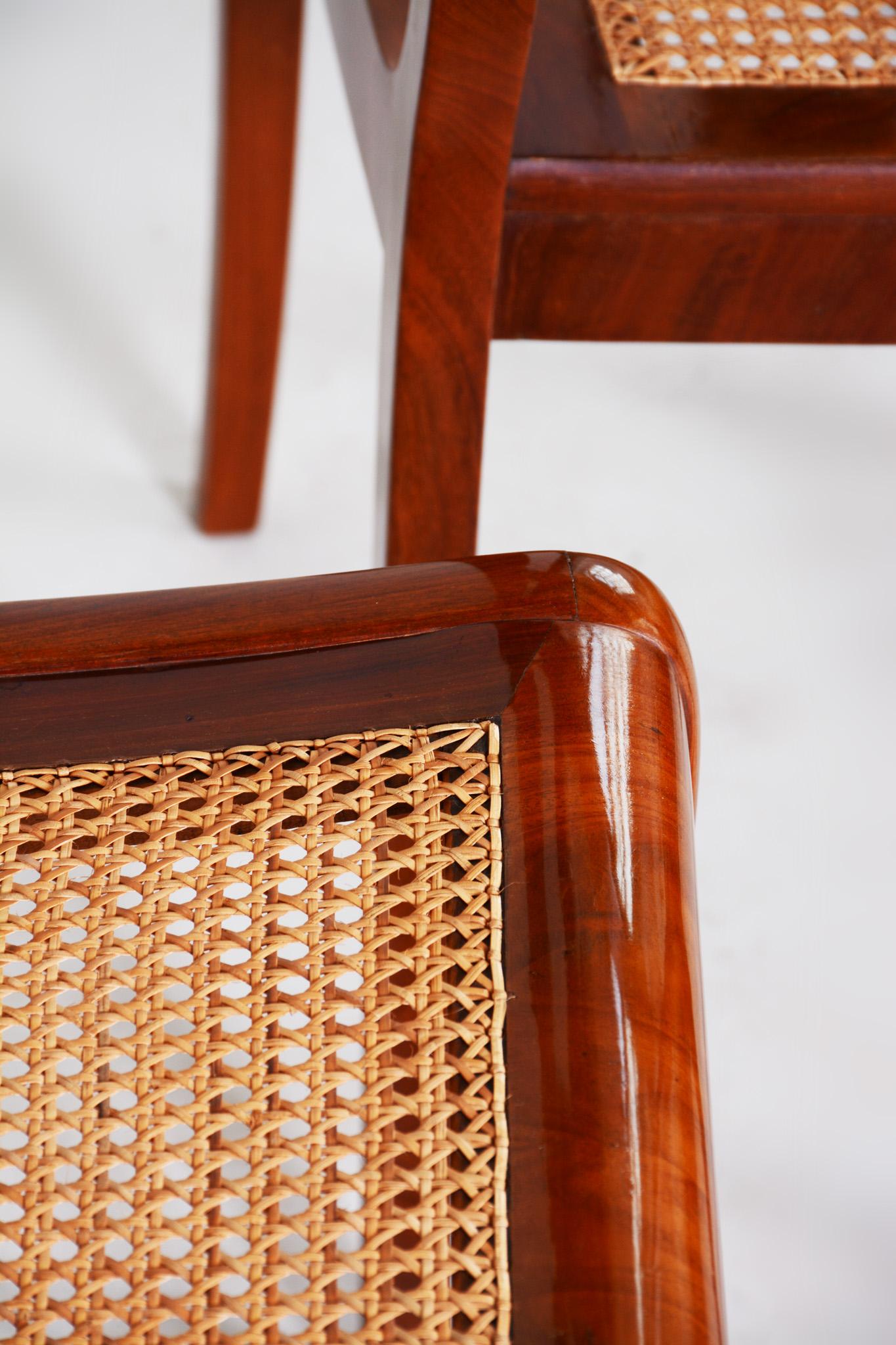19th Century Pair of Mahogany German Biedermeier Chairs, New Wickerwork Pedig For Sale 2