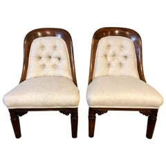 19th Century Pair of Mahogany Upholstered Bedroom Chairs