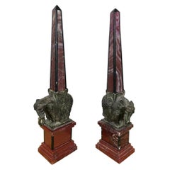 19th Century Pair of  Marble and Bronze Obelisks
