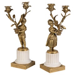 19th Century Pair of Marble and Gilt Bronze Figural Candelabra by Eugène Bazart
