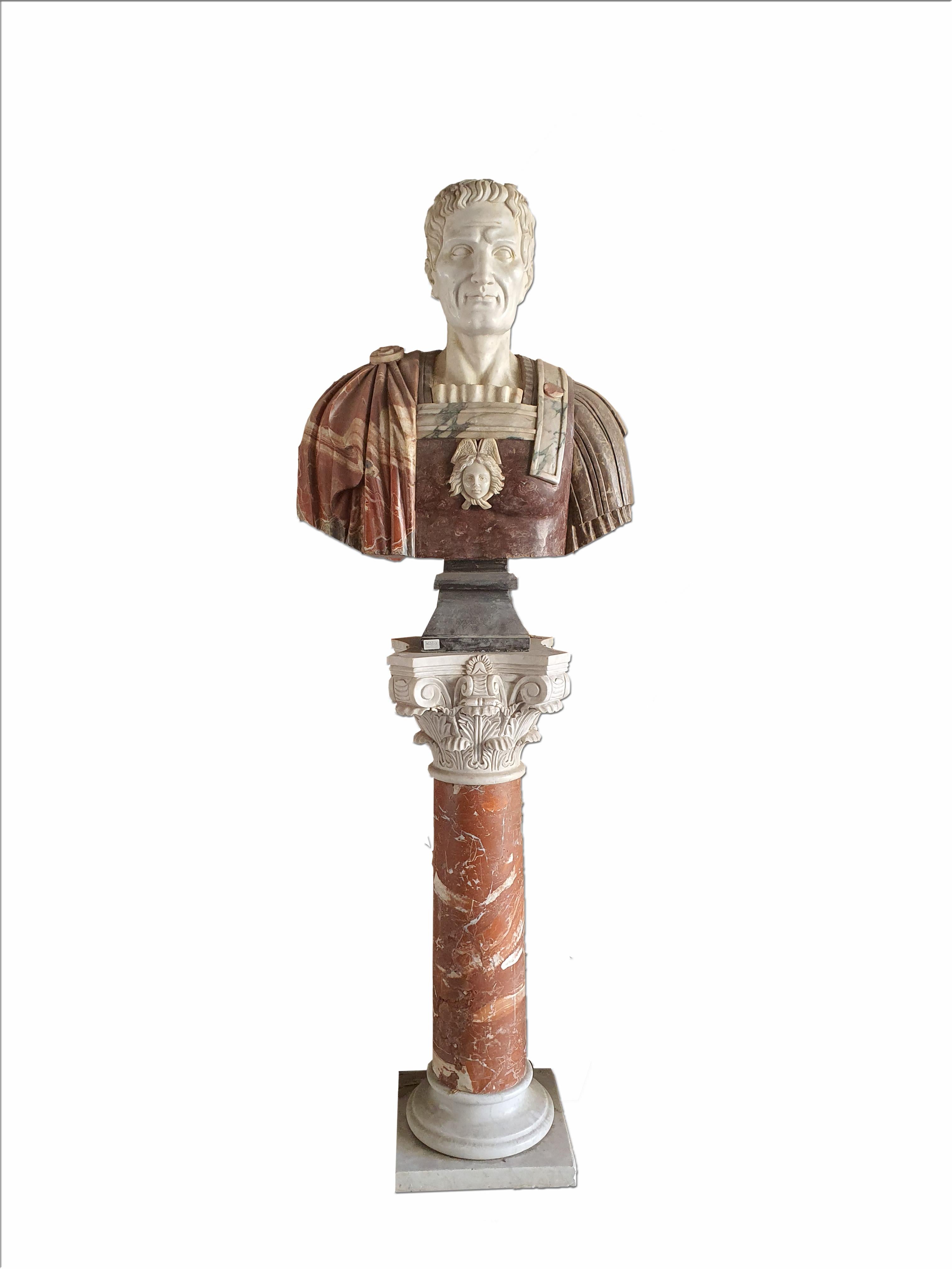 Italian 19th Century Pair of Marble Busts with Marble Pedestals Statuary Marble Breccia For Sale