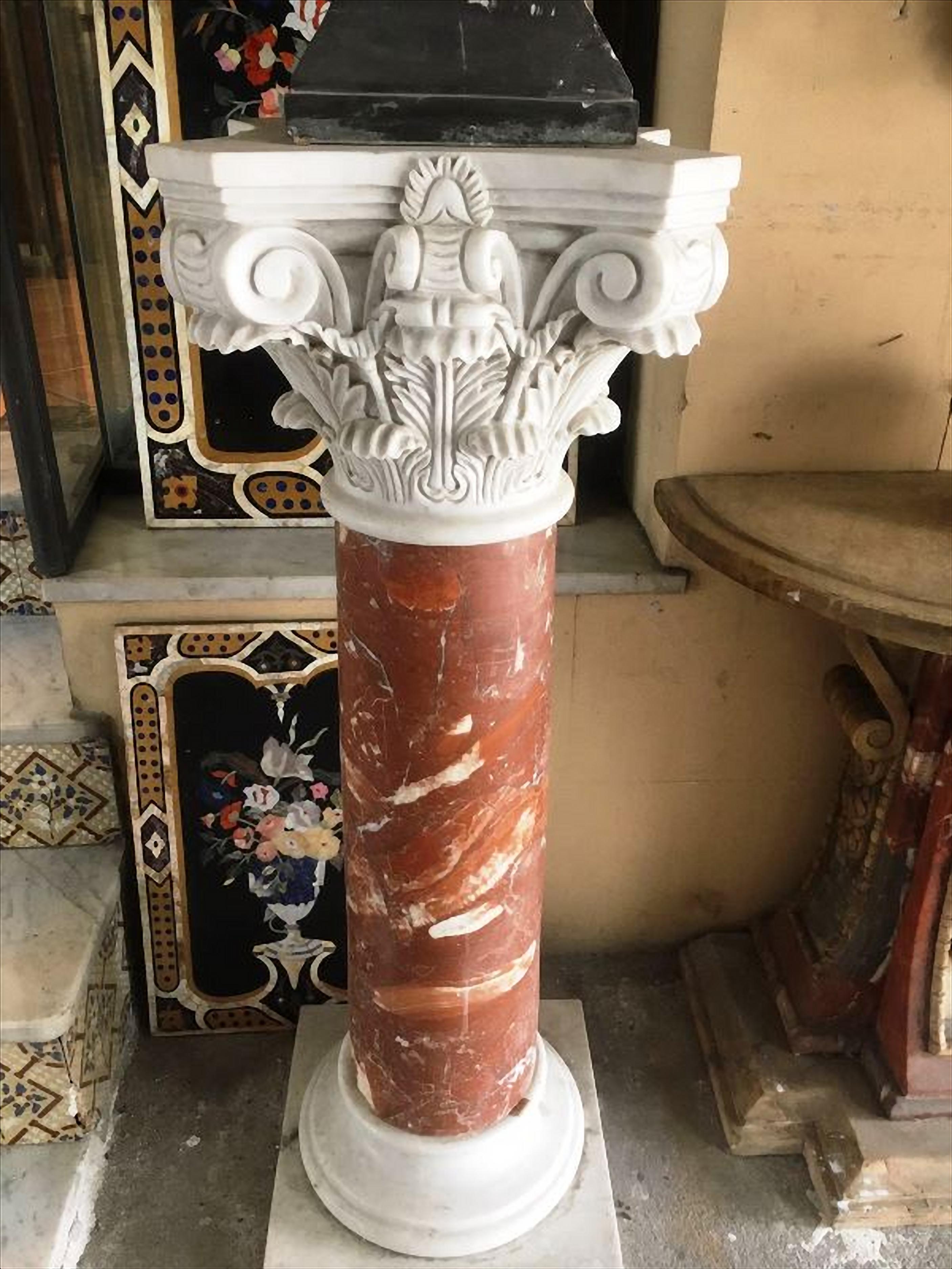 19th Century Pair of Marble Busts with Marble Pedestals Statuary Marble Breccia For Sale 3