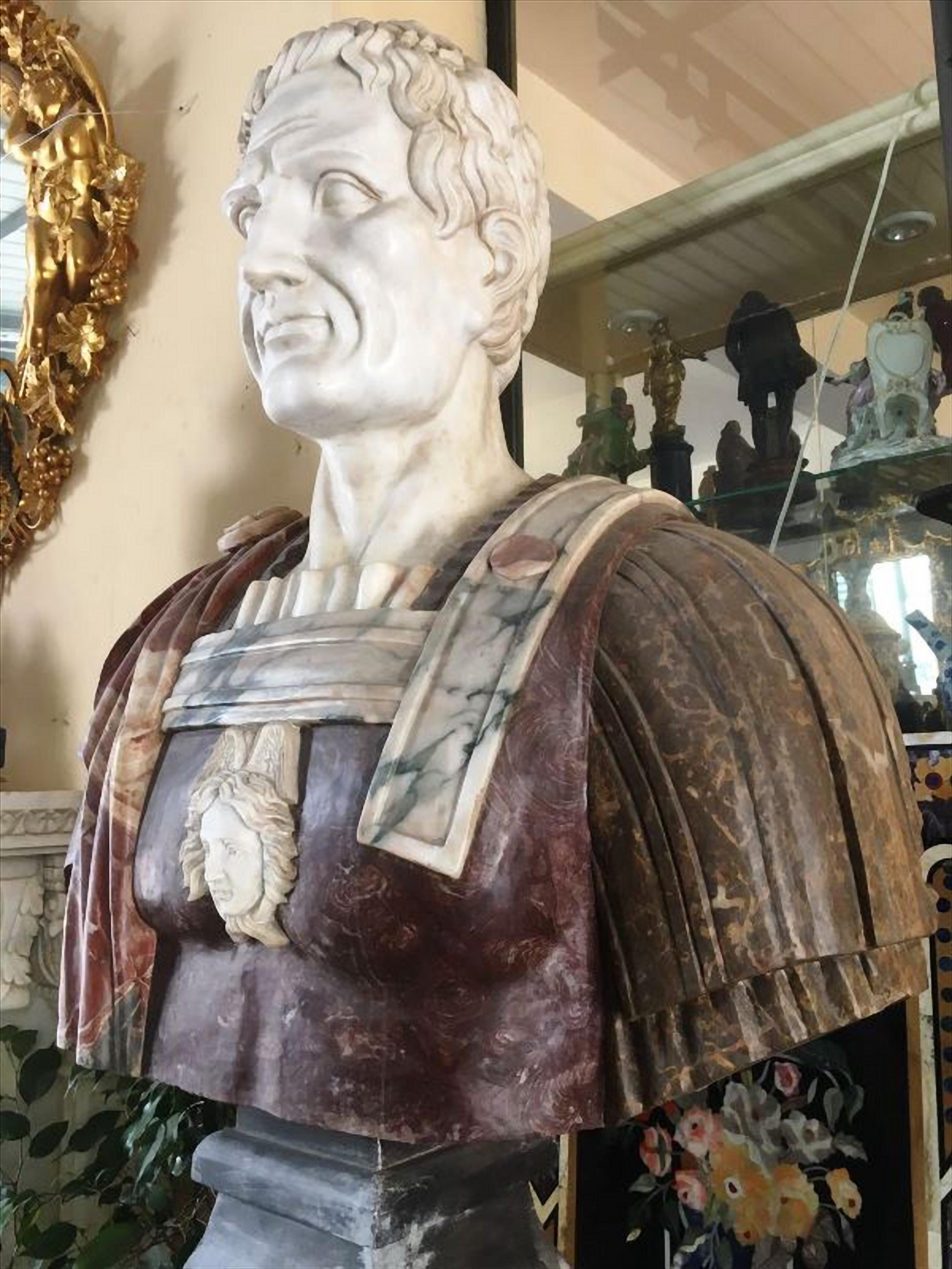 19th Century Pair of Marble Busts with Marble Pedestals Statuary Marble Breccia For Sale 5