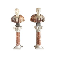 19th Century Pair of Marble Busts with Marble Pedestals Statuary Marble Breccia