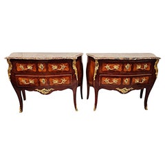 19th Century Pair of  Marble Top Bombe Shaped Chests or Commodes