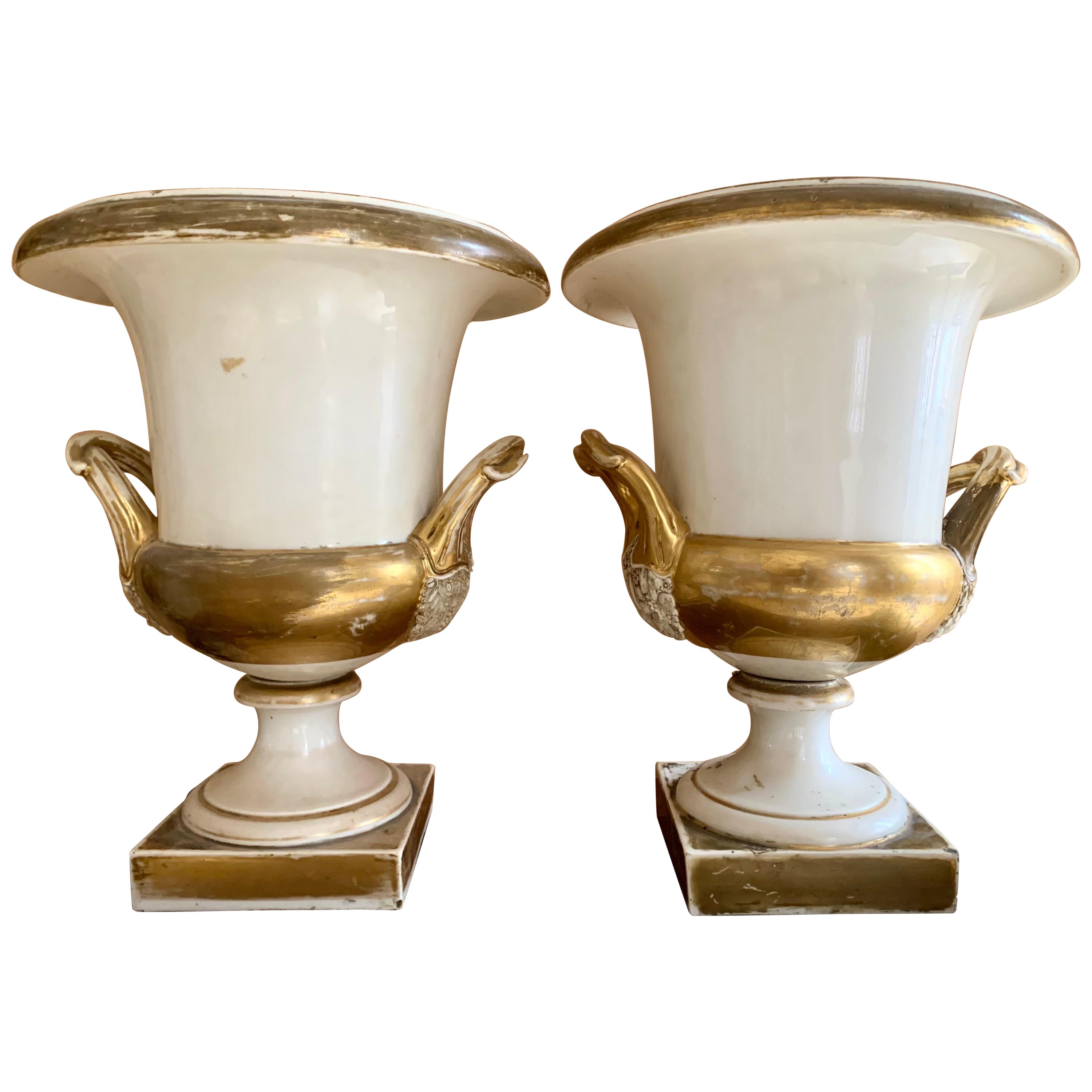 19th Century Pair of Medici Vases in  Old Paris Porcelain