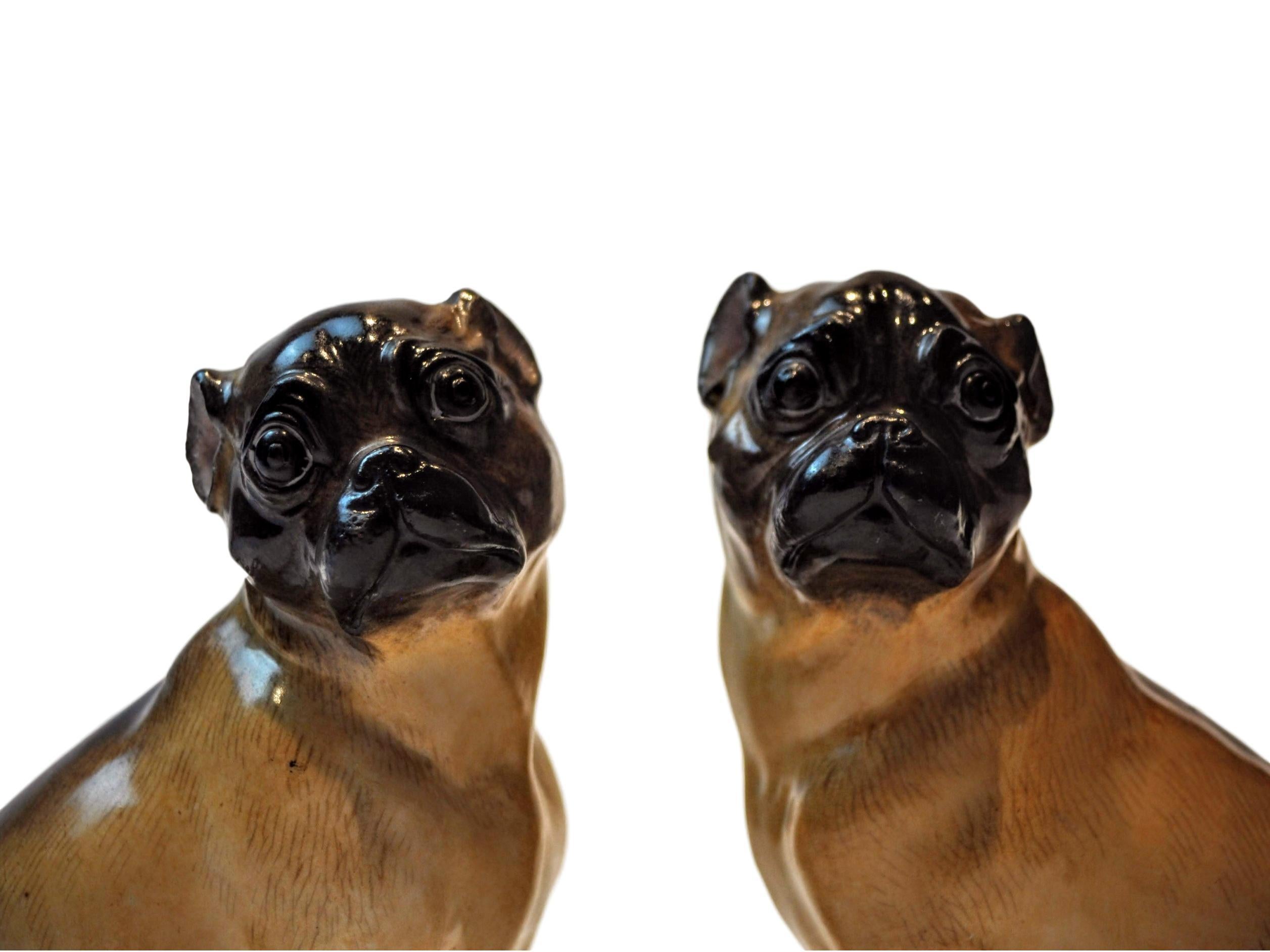 19th Century Pair of Meissen Porcelain Figures of Pug Dogs, Germany 1