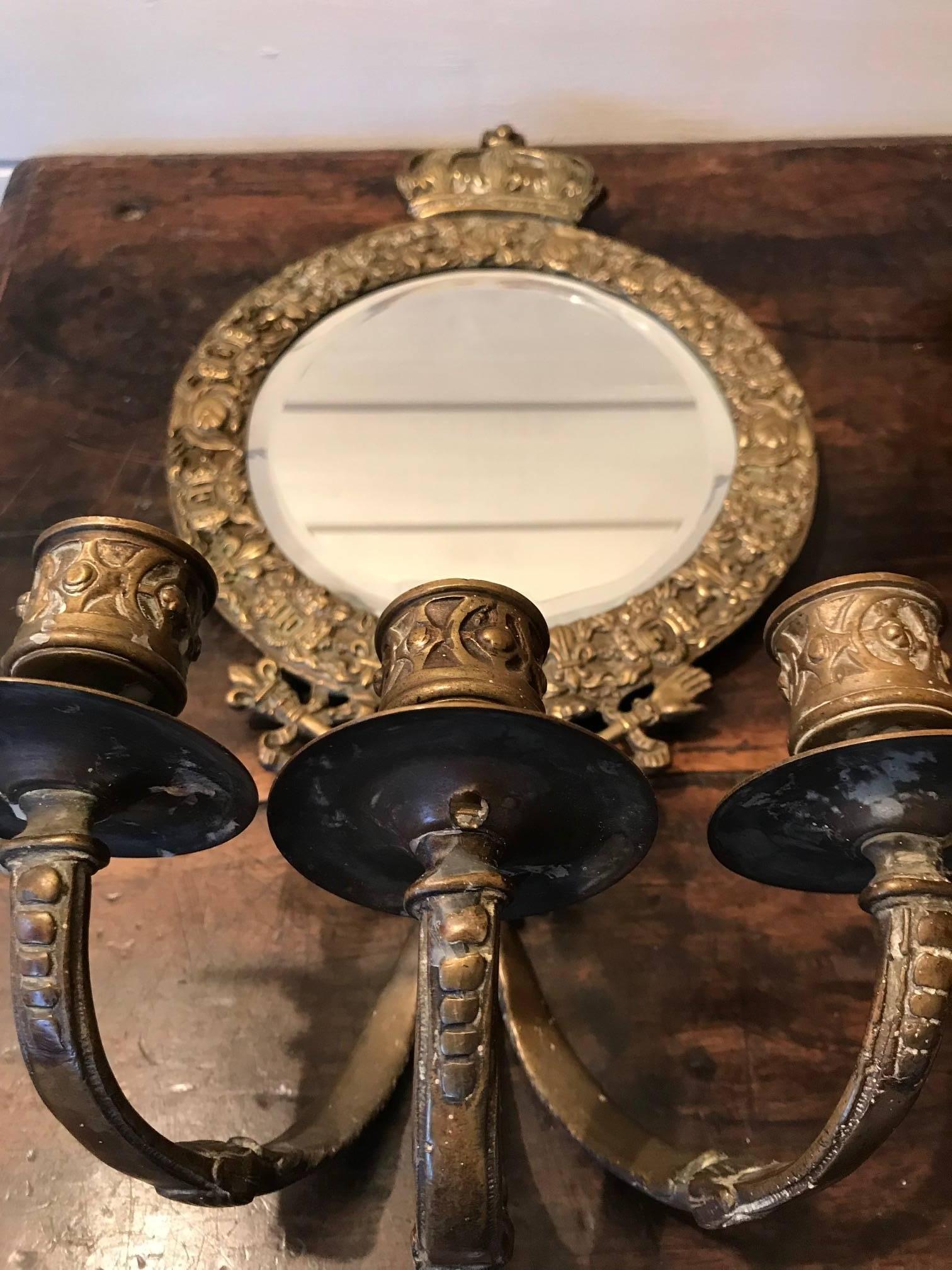 19th Century Pair of Mirrored and Bronze Sconces For Sale 4
