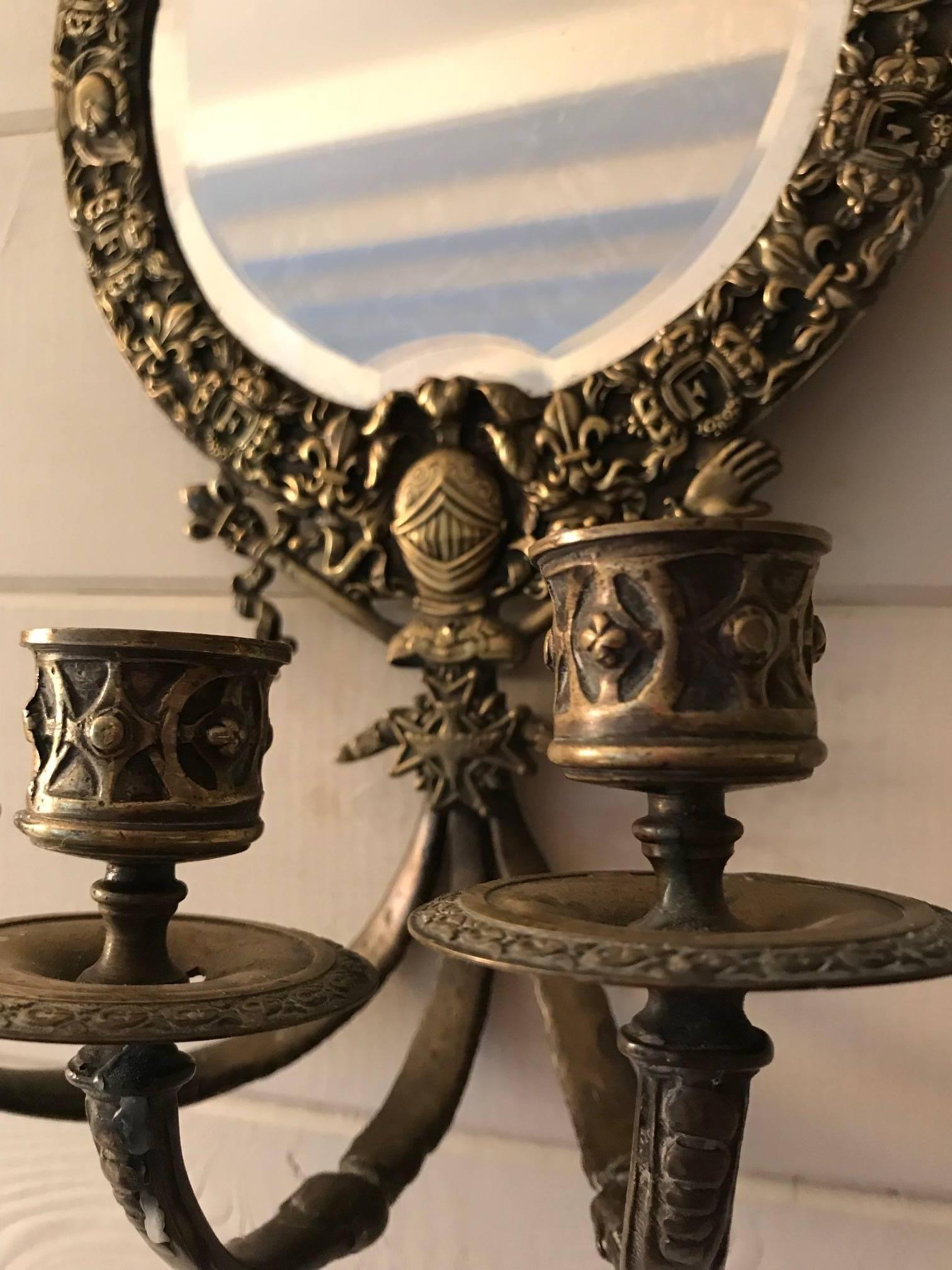 19th Century Pair of Mirrored and Bronze Sconces For Sale 5