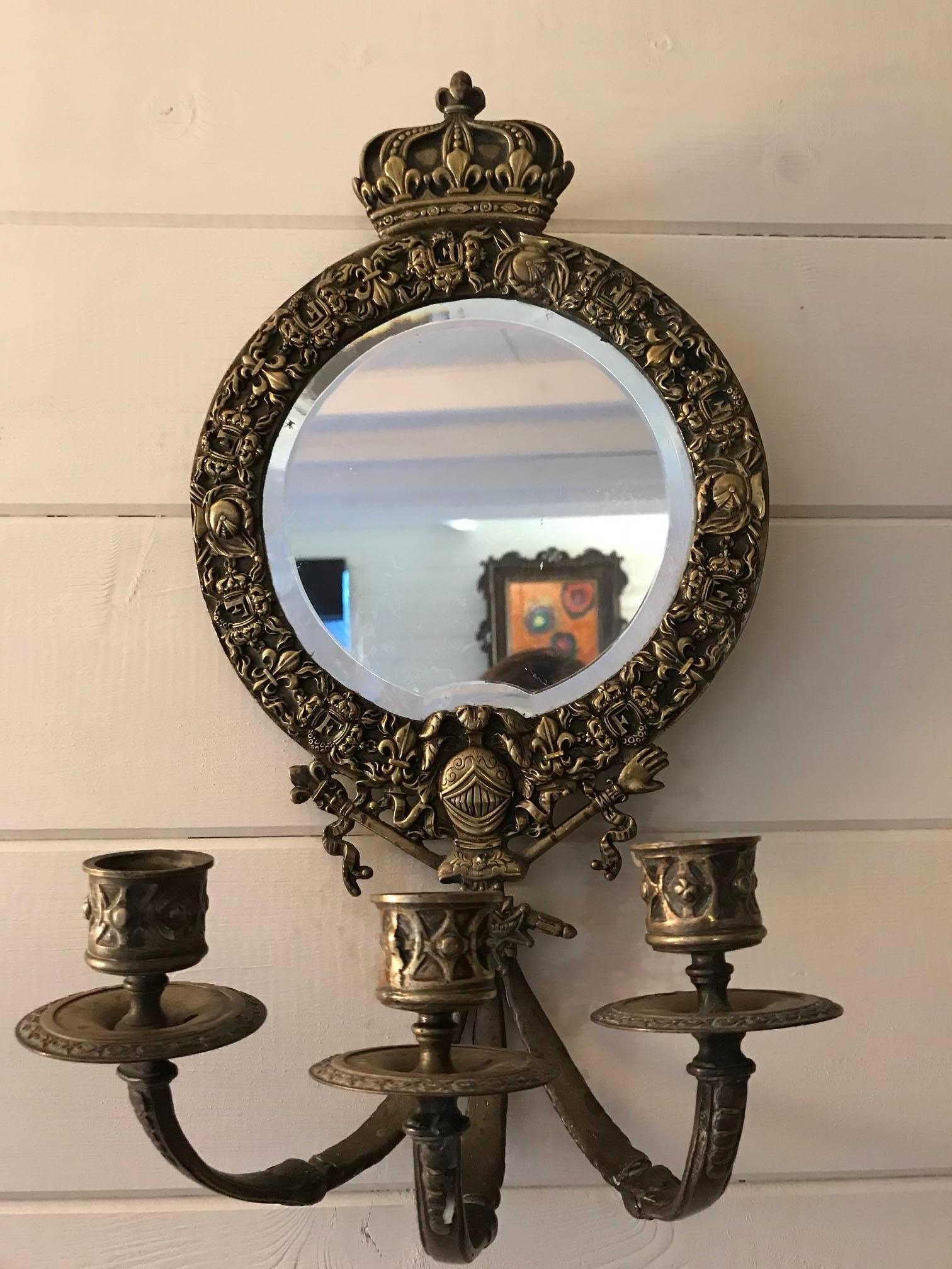 French 19th Century Pair of Mirrored and Bronze Sconces For Sale