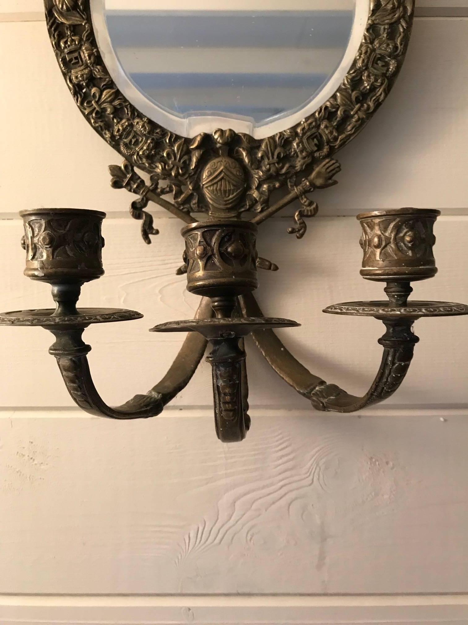 19th Century Pair of Mirrored and Bronze Sconces In Fair Condition For Sale In London, GB