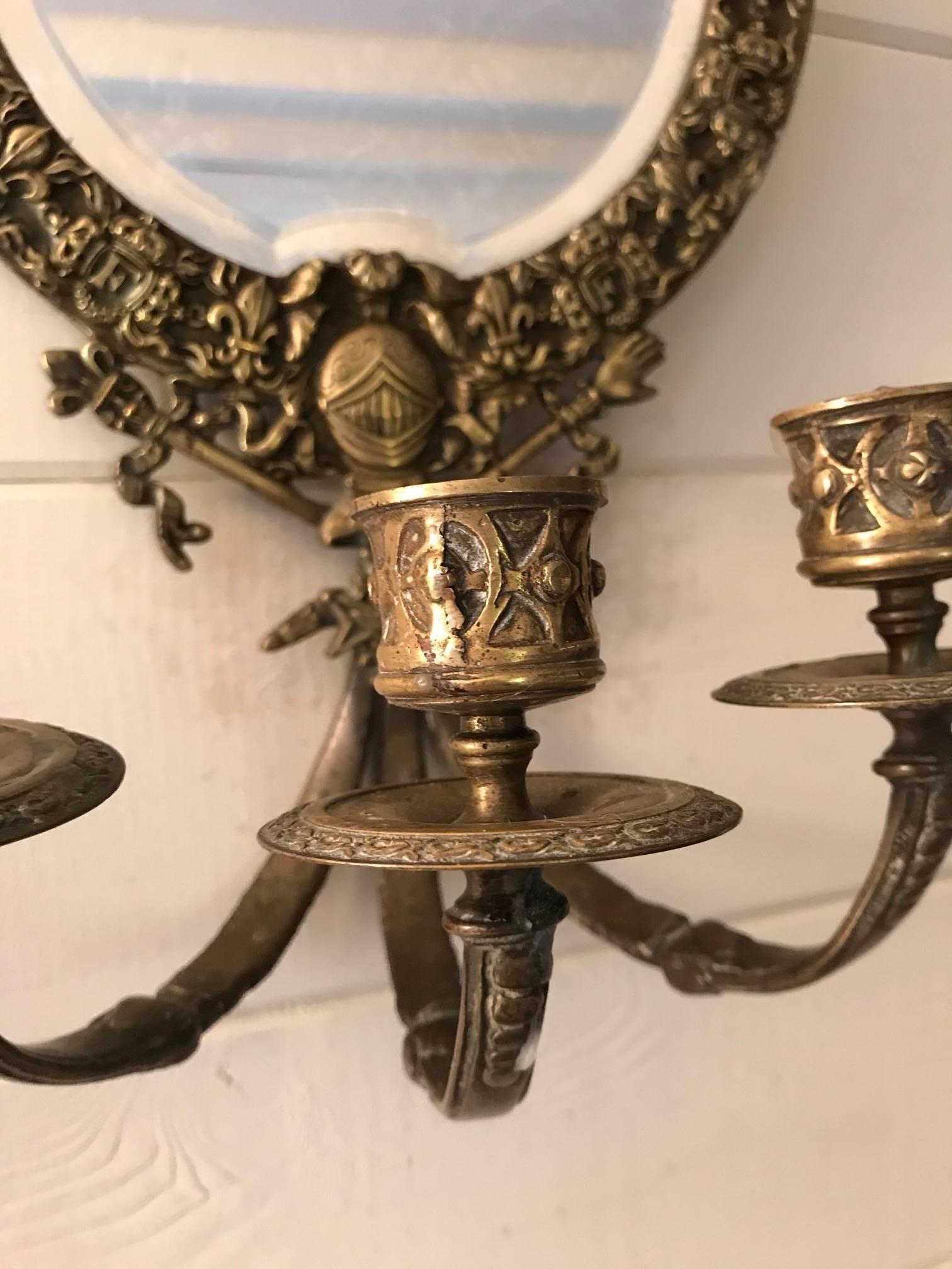19th Century Pair of Mirrored and Bronze Sconces For Sale 1
