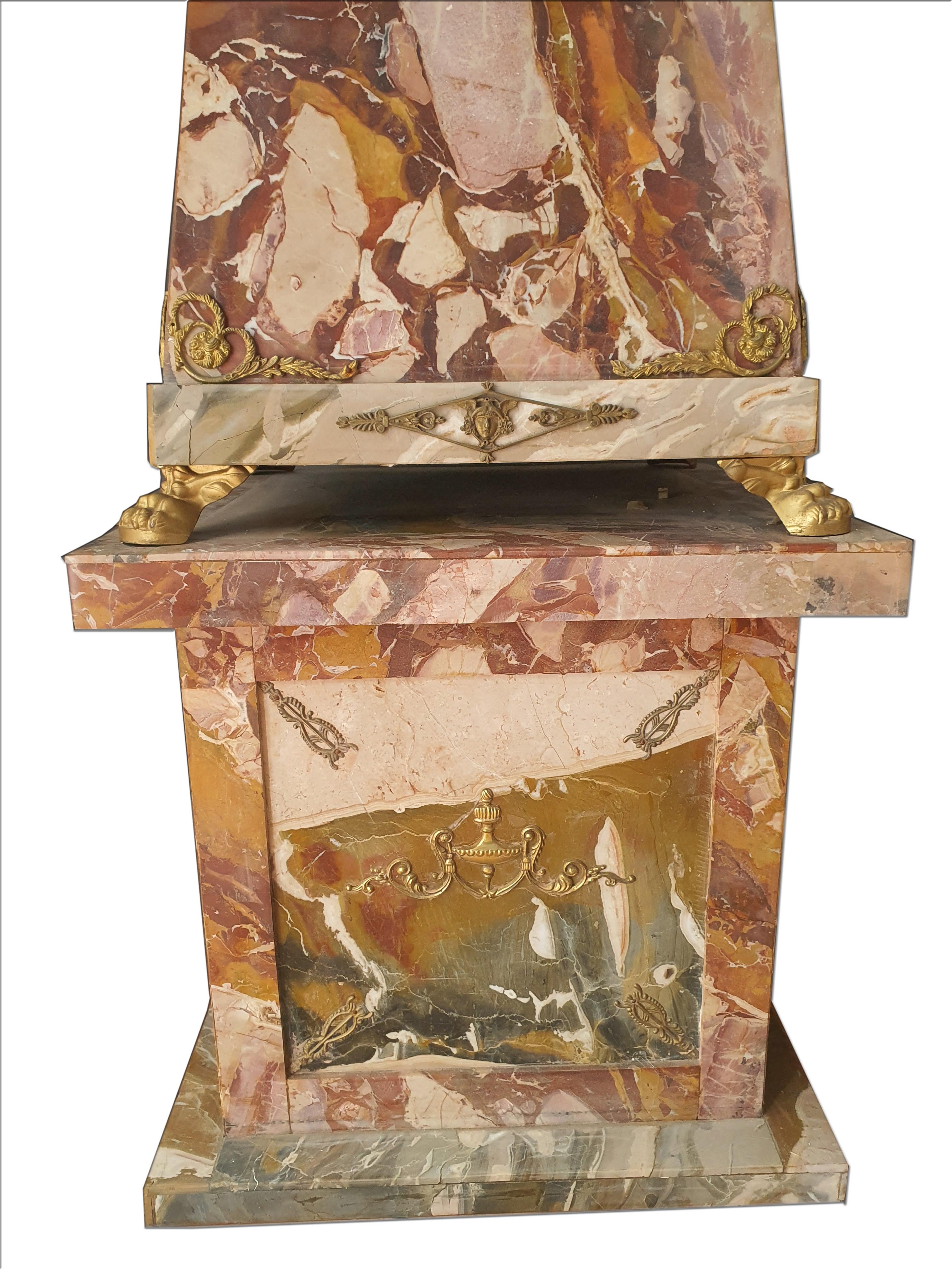 19th Century Pair of Monumental Neoclassical Obelisks Jasper Marble Gild Bronze In Good Condition In PALERMO, IT