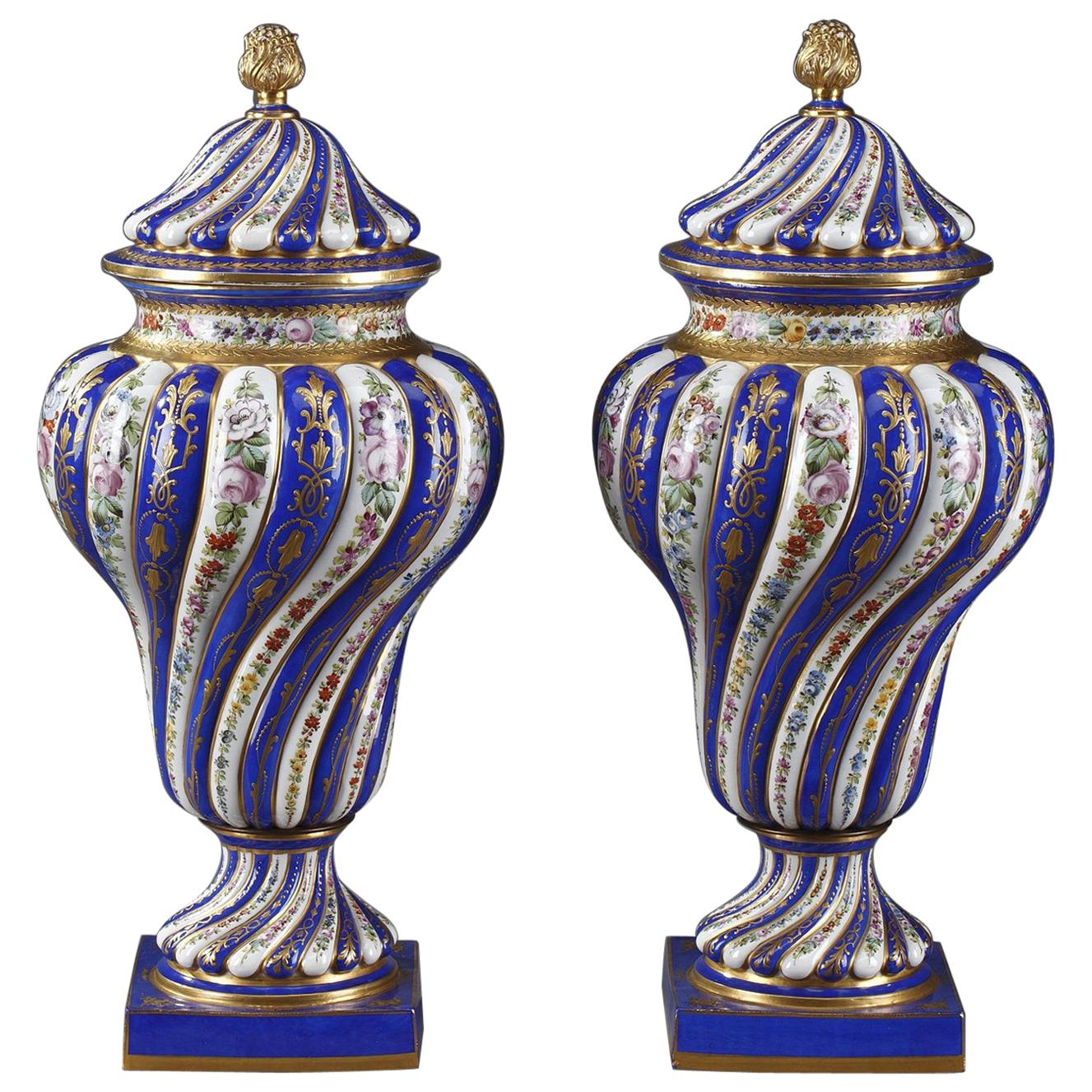 19th Century Pair of Monumental Porcelain Antique Vases in Sevres Taste