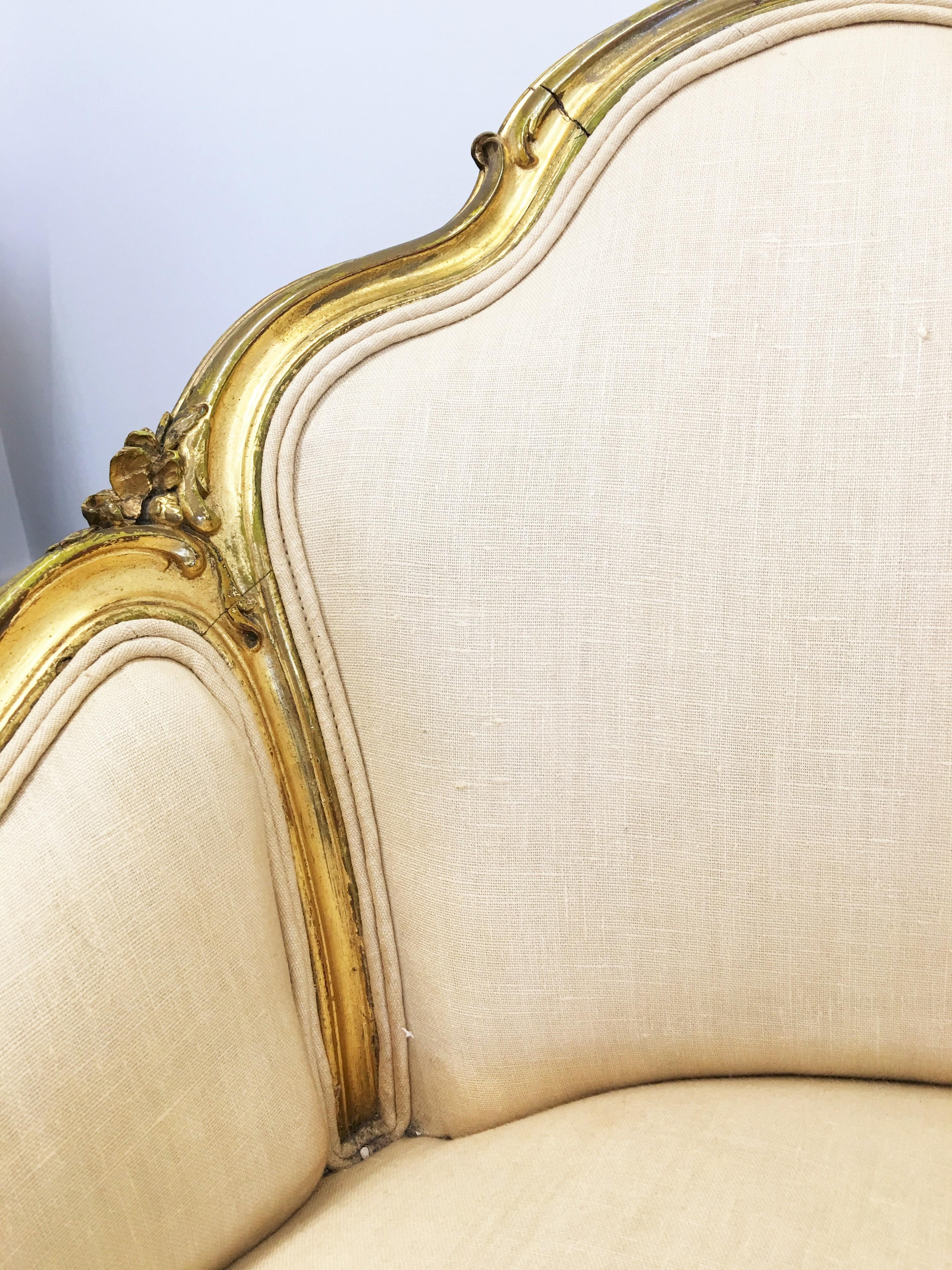19th Century Pair of Napoleon III Giltwood Bergères In Good Condition For Sale In Dallas, TX