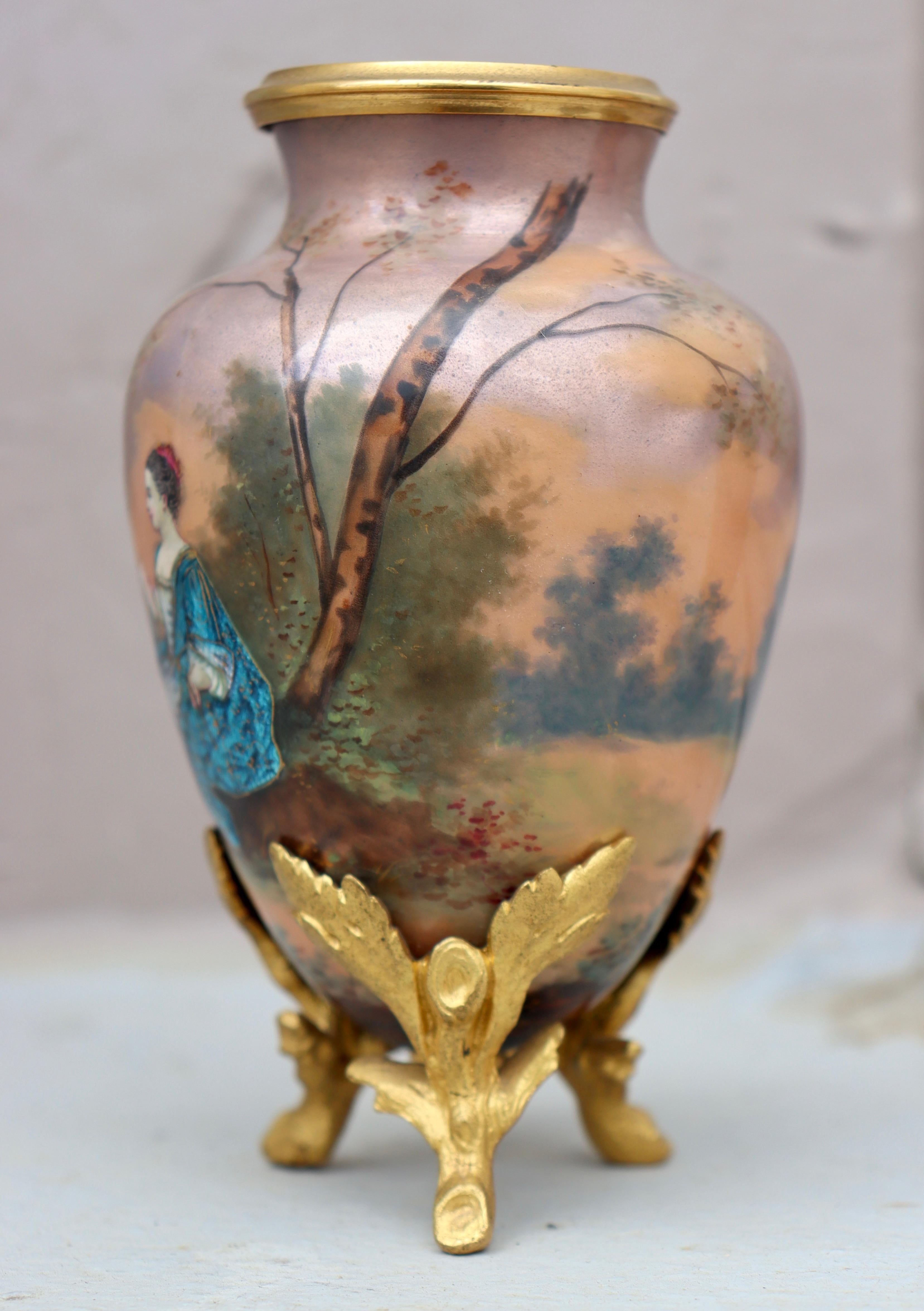 19th Century Pair of Napoléon III Limoges Enamel Vases 3