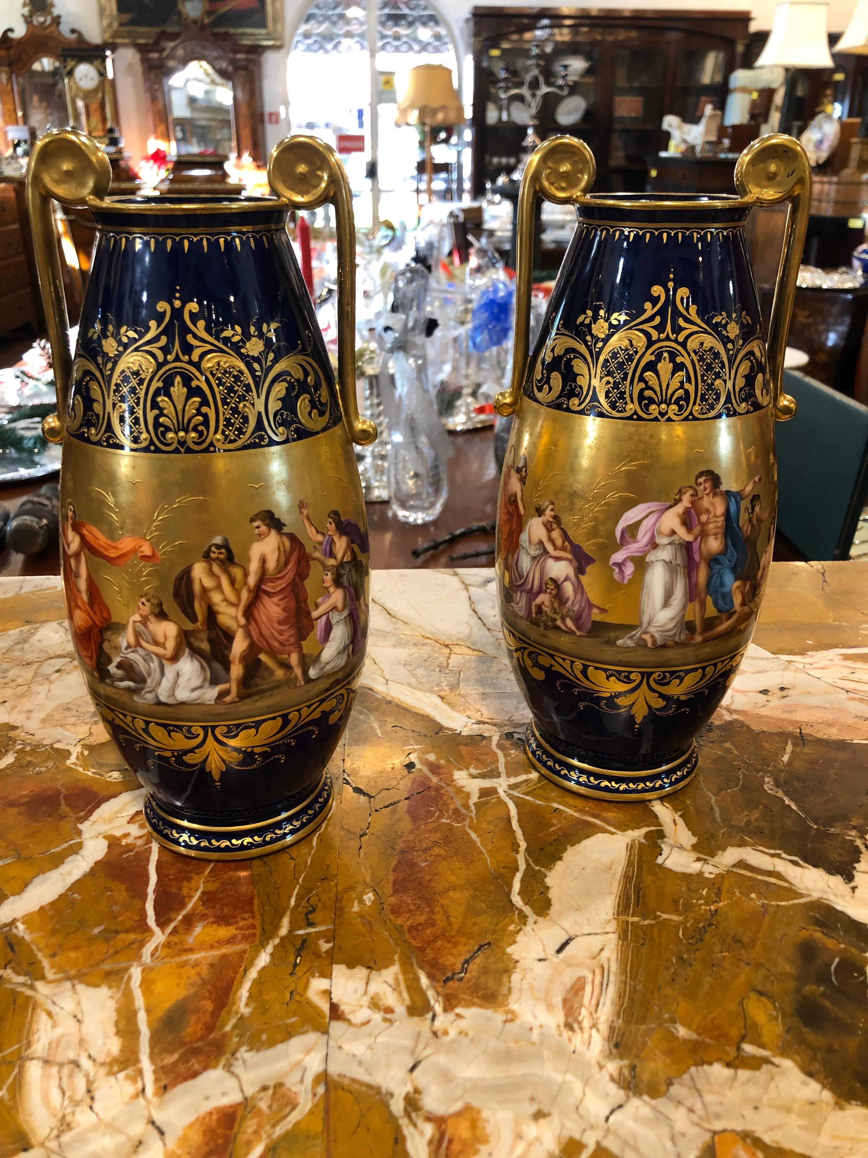 Austrian 19th Century Pair of Napoleon III° Porcelain Vases Vienna, 1860s
