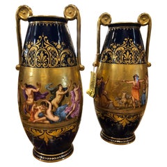 Antique 19th Century Pair of Napoleon III° Porcelain Vases Vienna, 1860s