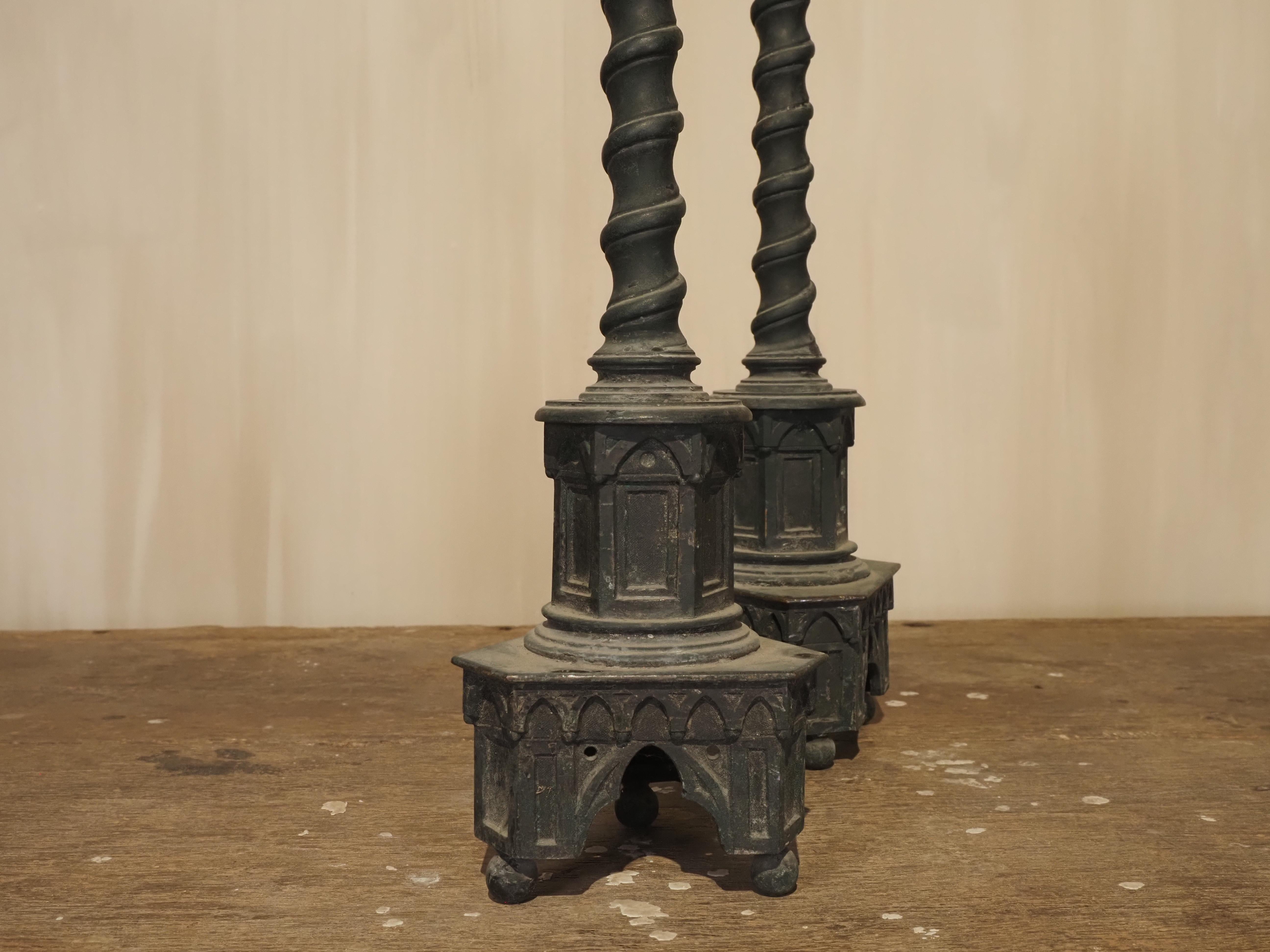 19th Century pair of Neo-Gothic candlesticks For Sale 7