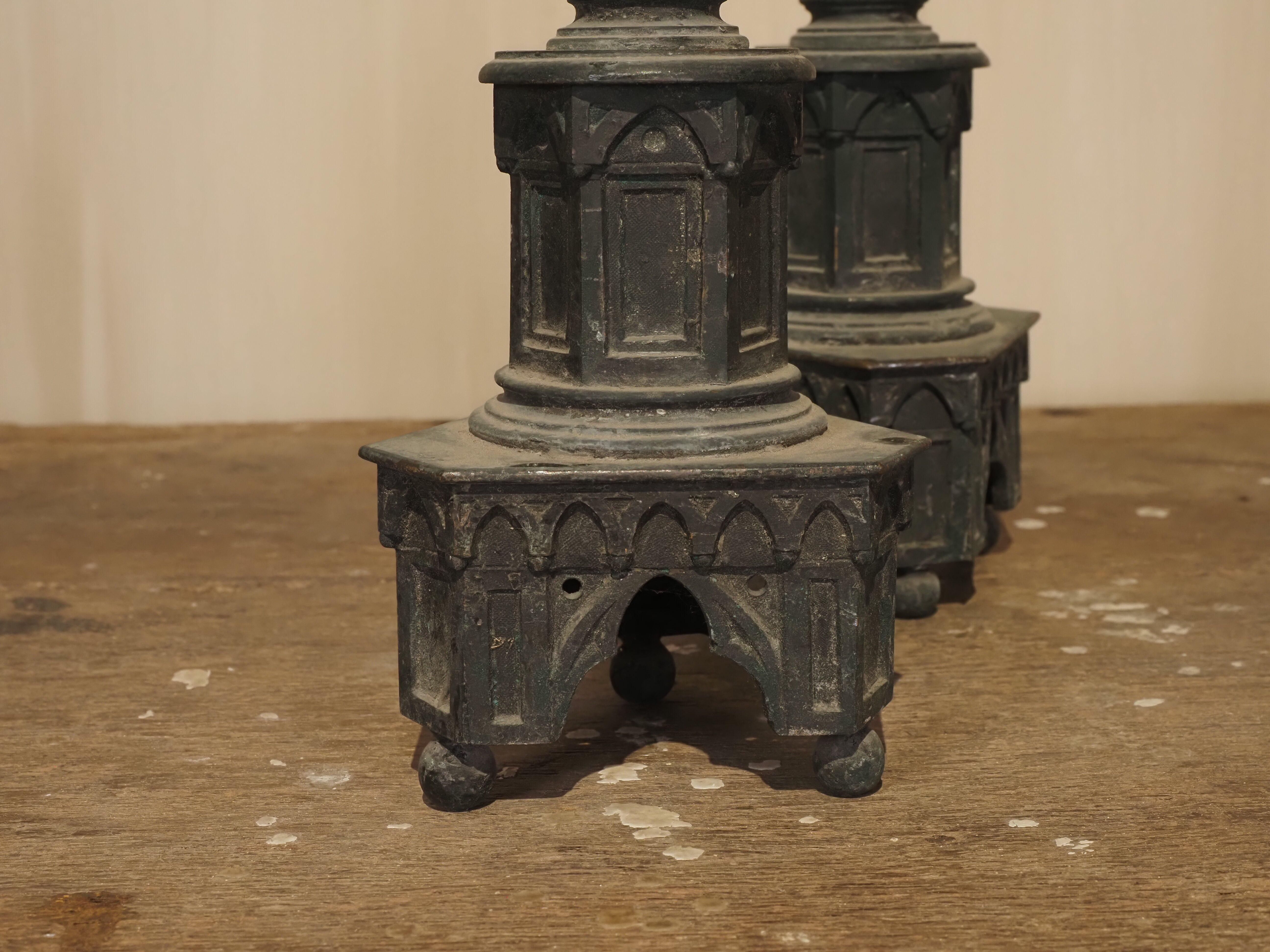 19th Century pair of Neo-Gothic candlesticks For Sale 8